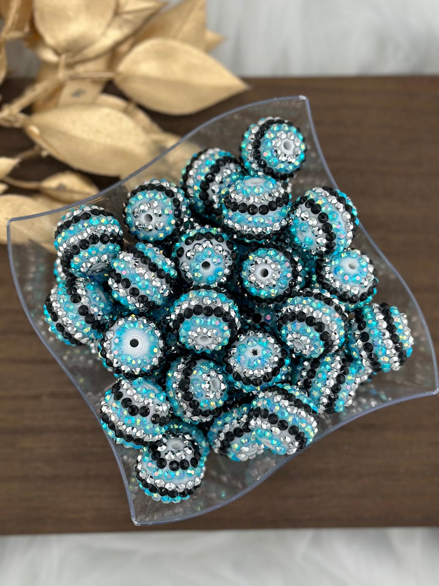 Rhinestone 20mm Acrylic ~ Blue/Black/Silver Stripe