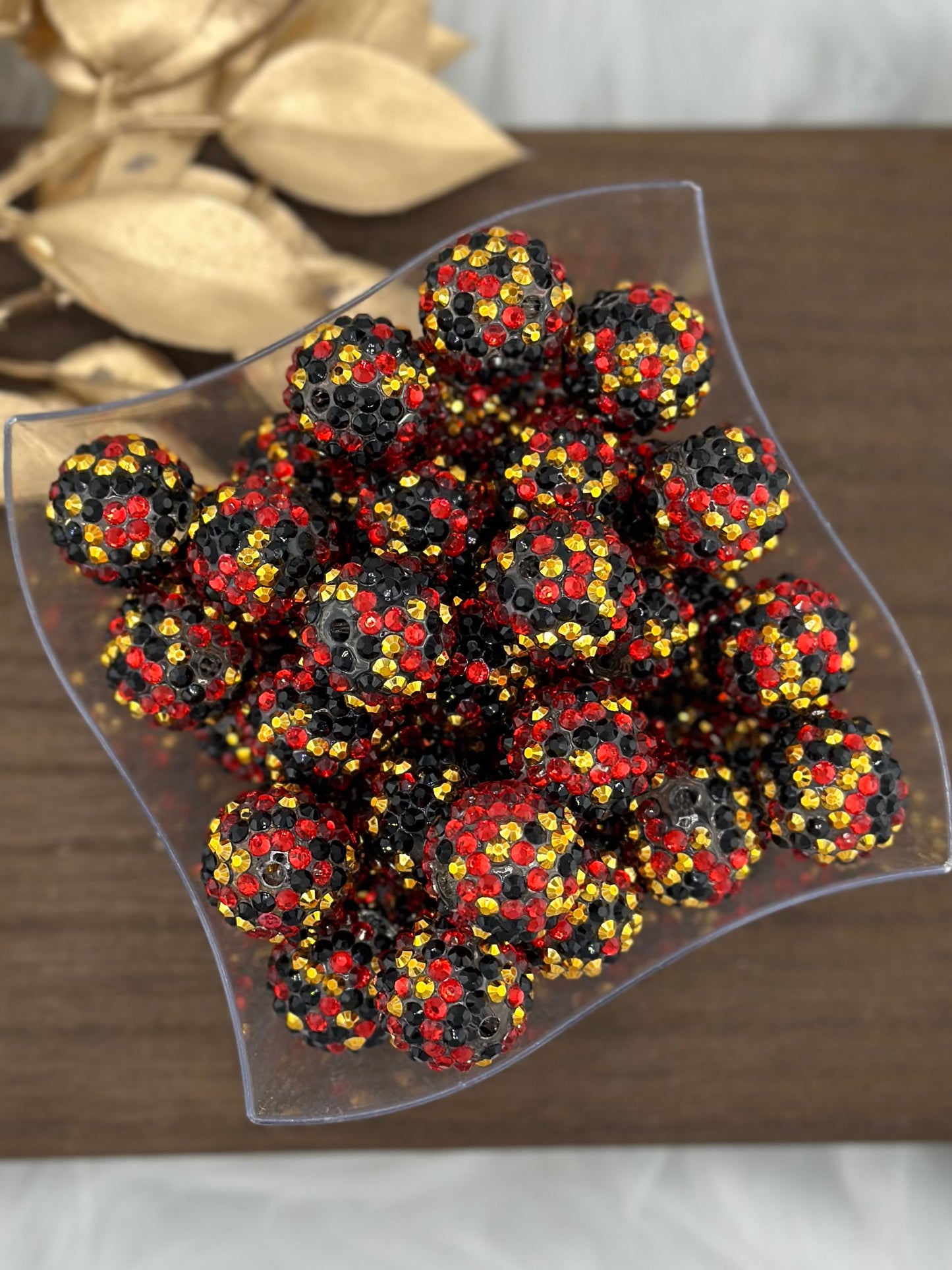 Rhinestone 20mm Acrylic ~ Red/Black/Gold Splash