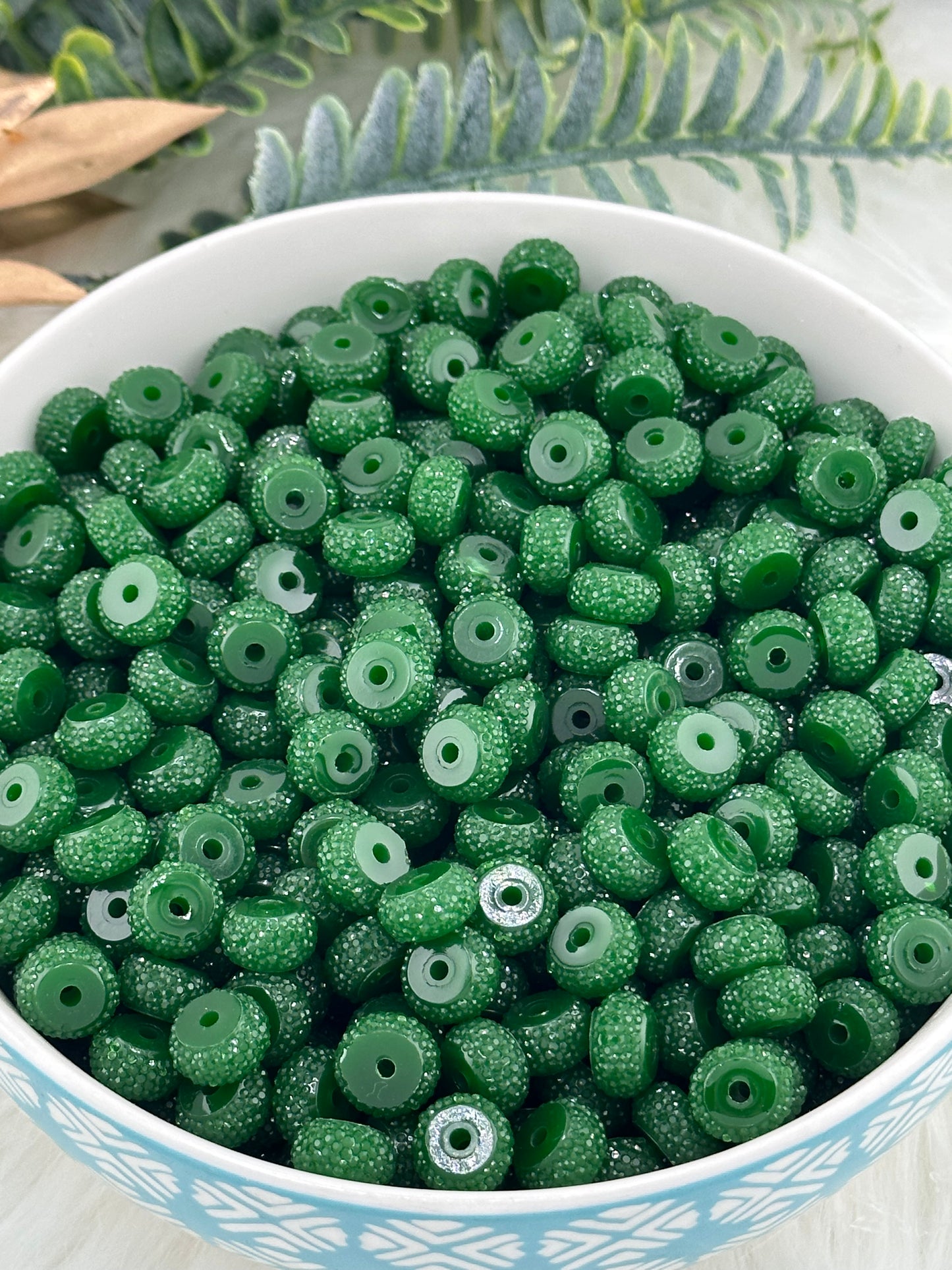 Resin Rhinestone Spacer 12mm ~ Christmas Green (10ct)