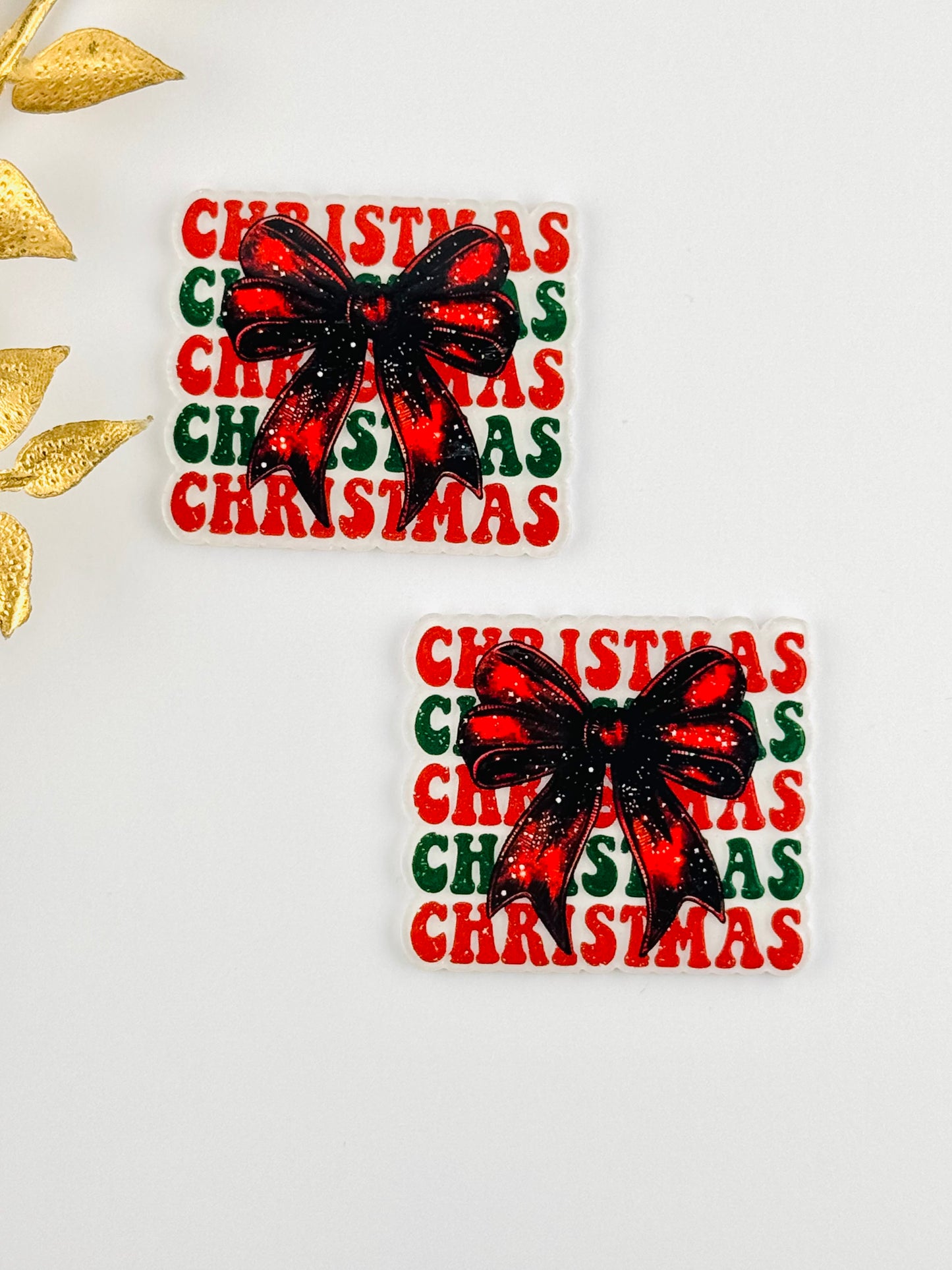 Glitter Acrylic Flatback ~ 220 ~ Merry Christmas Bow