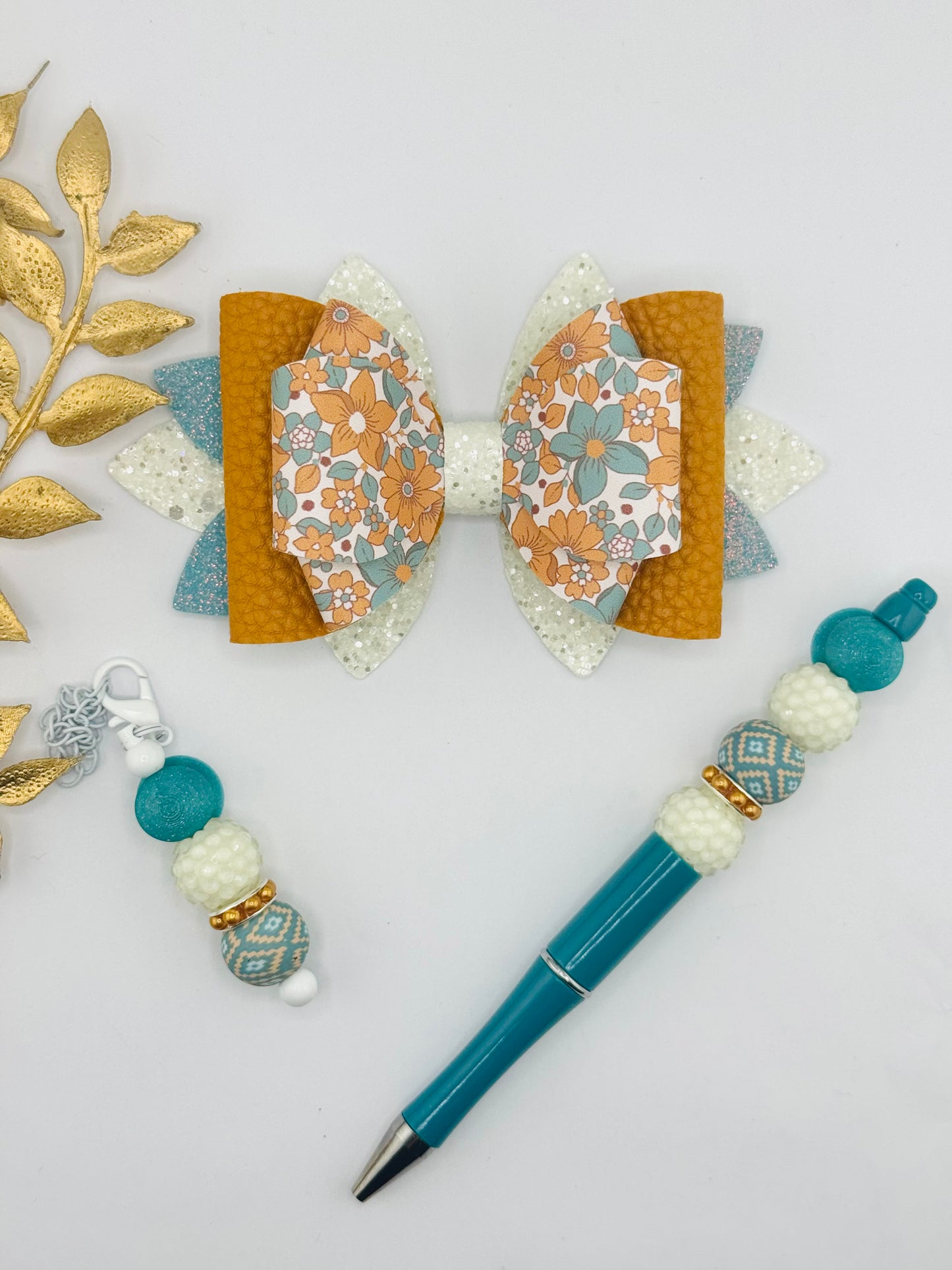 Faux Leather Bow ~ Bohemian Blue