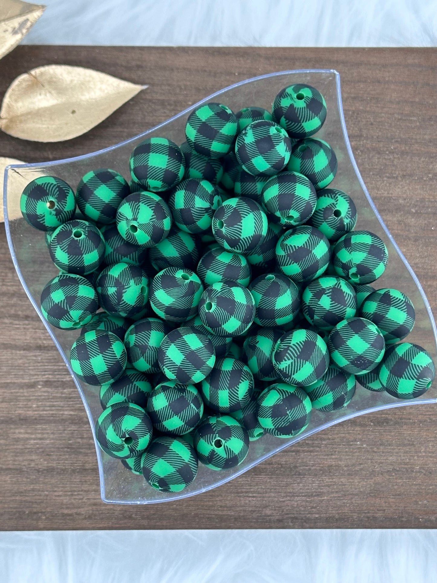 P481 Christmas Green Plaid 15mm Print