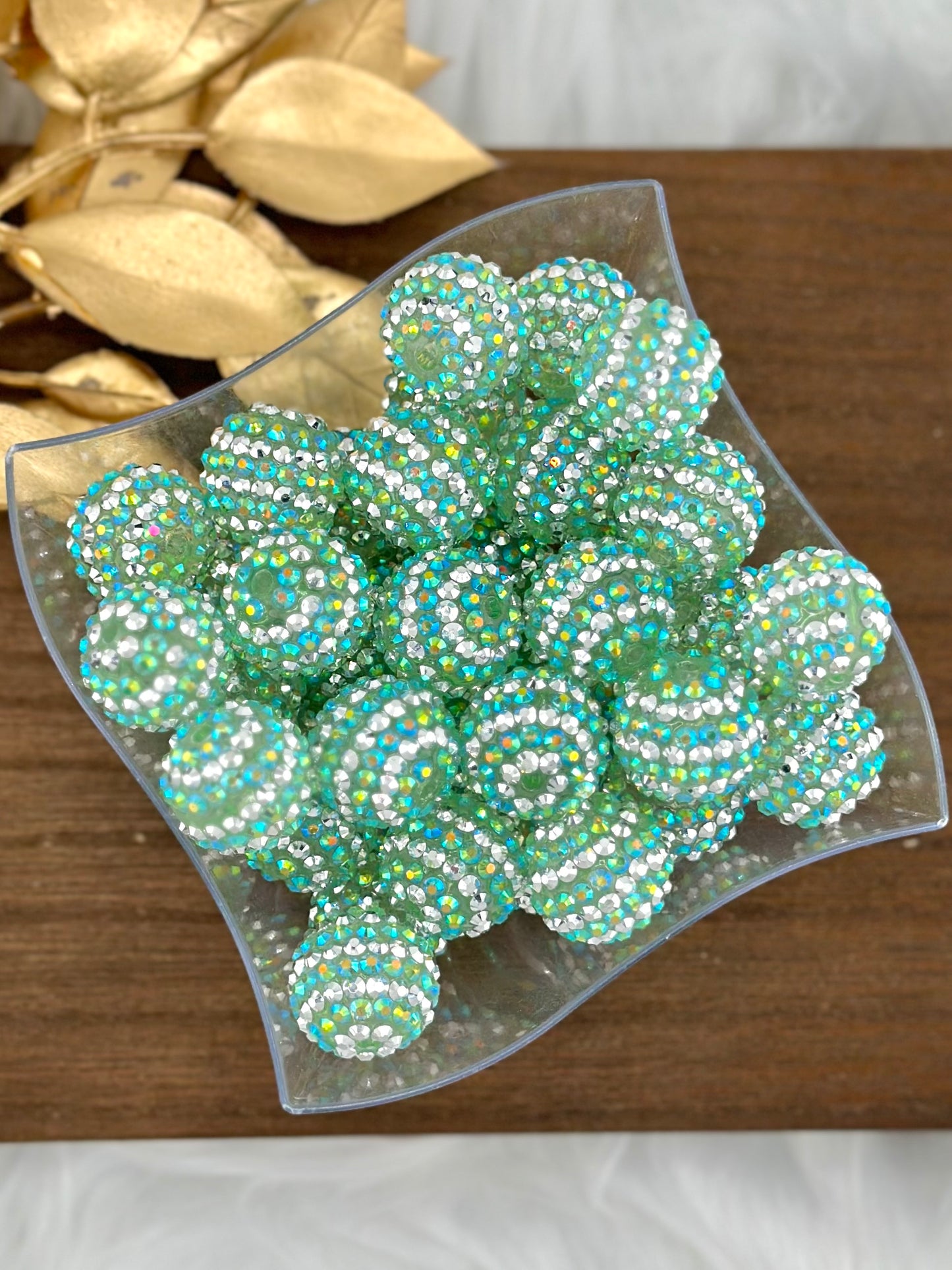 Rhinestone 20mm Acrylic ~ Seafoam Silver Stripe