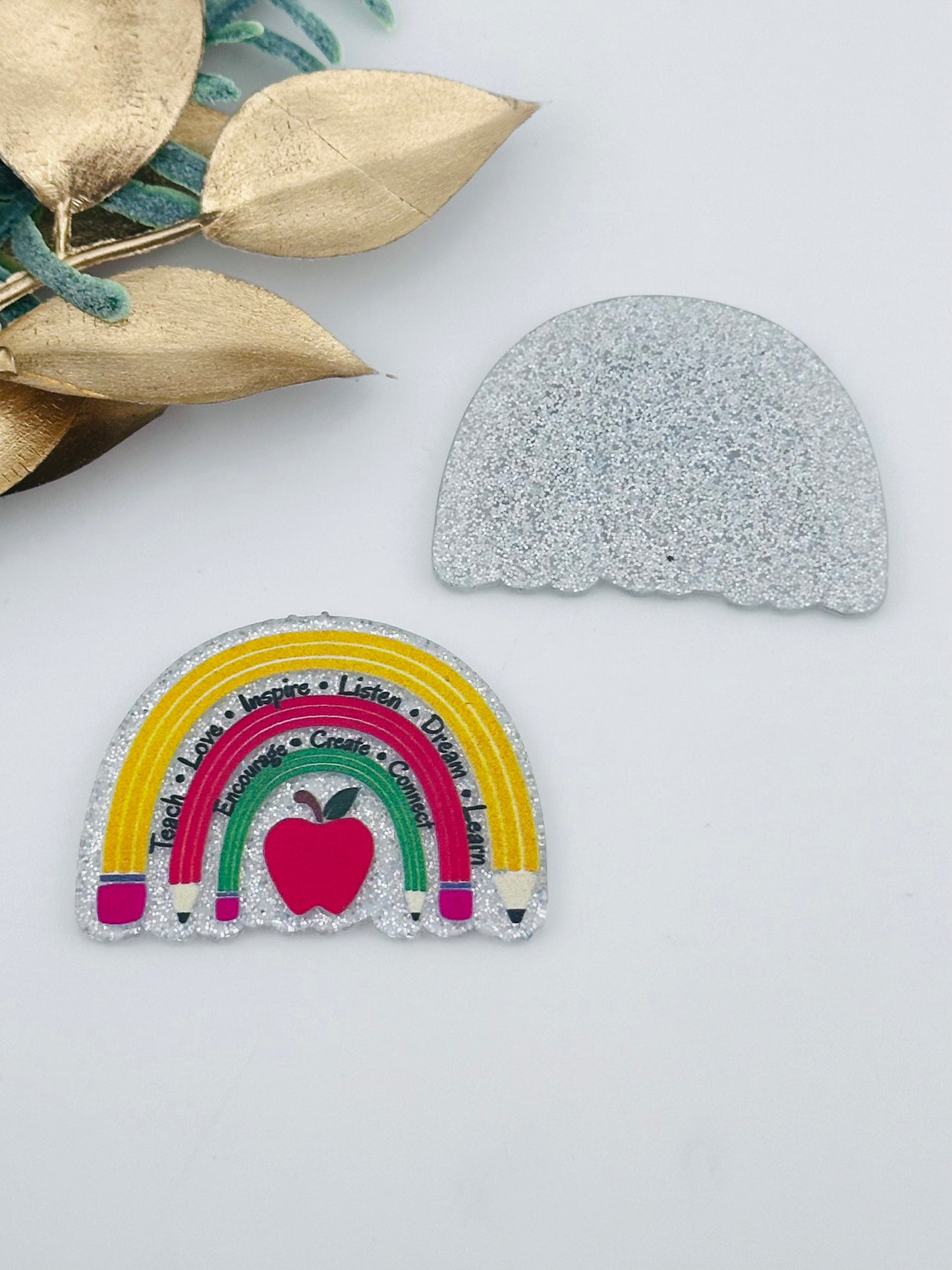 Glitter Acrylic Flatback ~ 1038T ~ Apple Pencil Rainbow