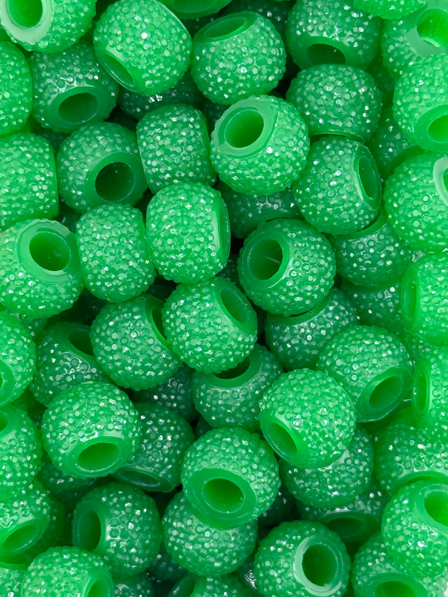 Resin Rhinestone Spacer 12mm ~ Wide Large Hole ~ Christmas Green (10ct)