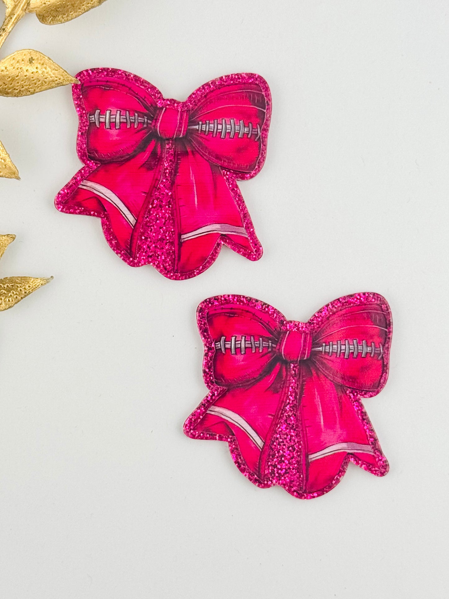 Glitter Acrylic Flatback ~ 124 ~ Pink Football Bow