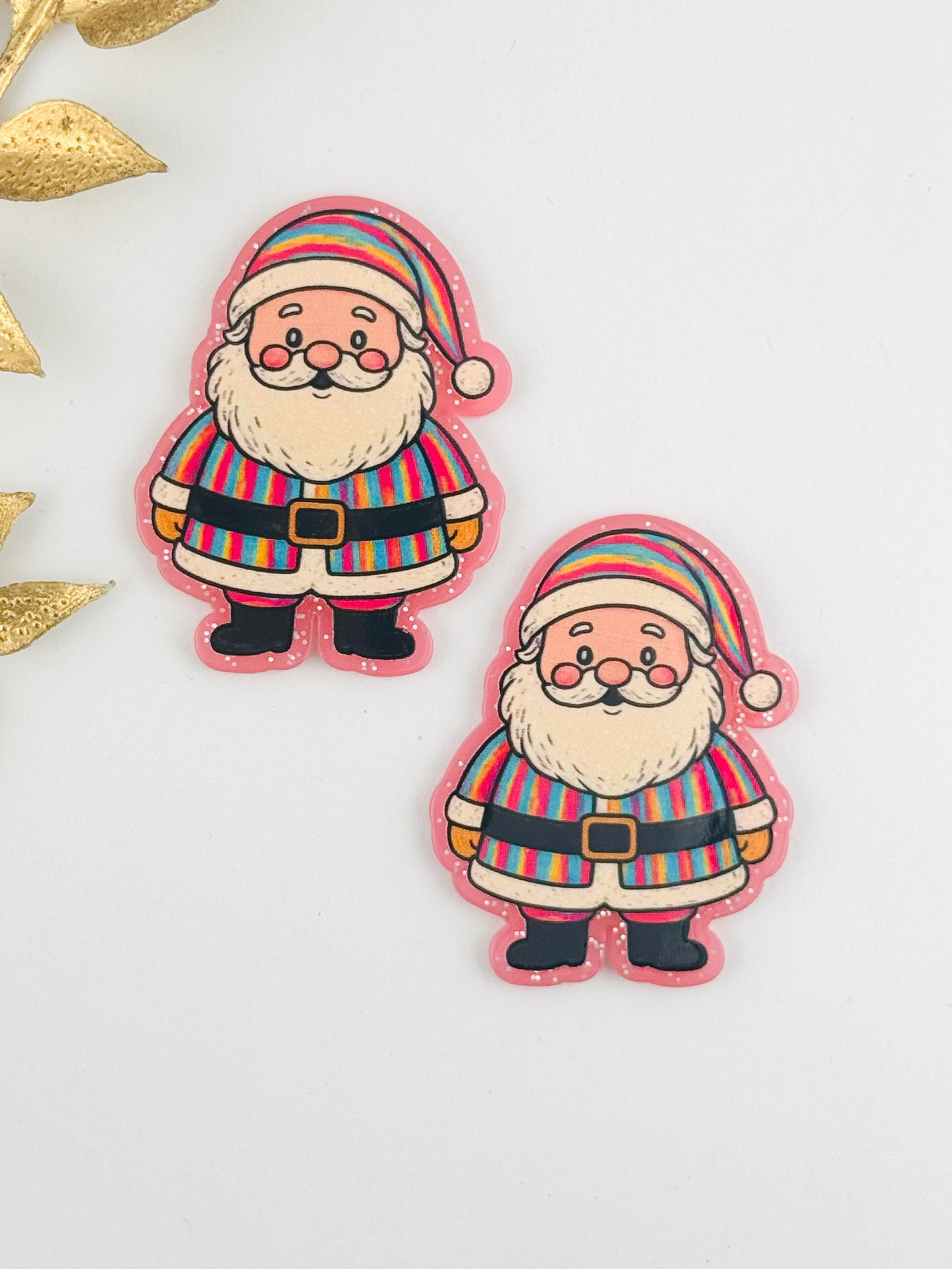 Glitter Acrylic Flatback ~ 128 ~ Cute Santa