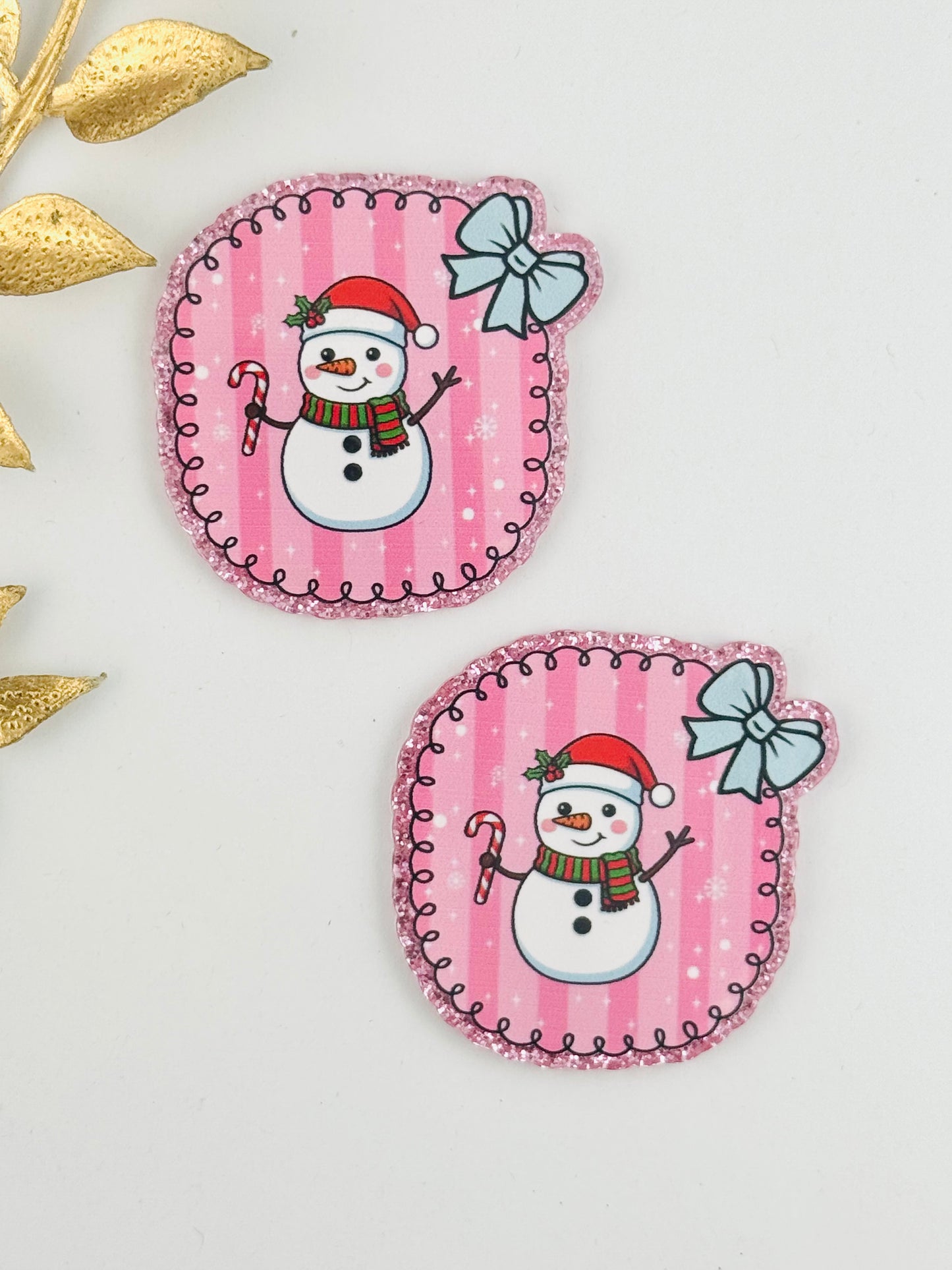 Glitter Acrylic Flatback ~ 121 ~ Pink Snowman