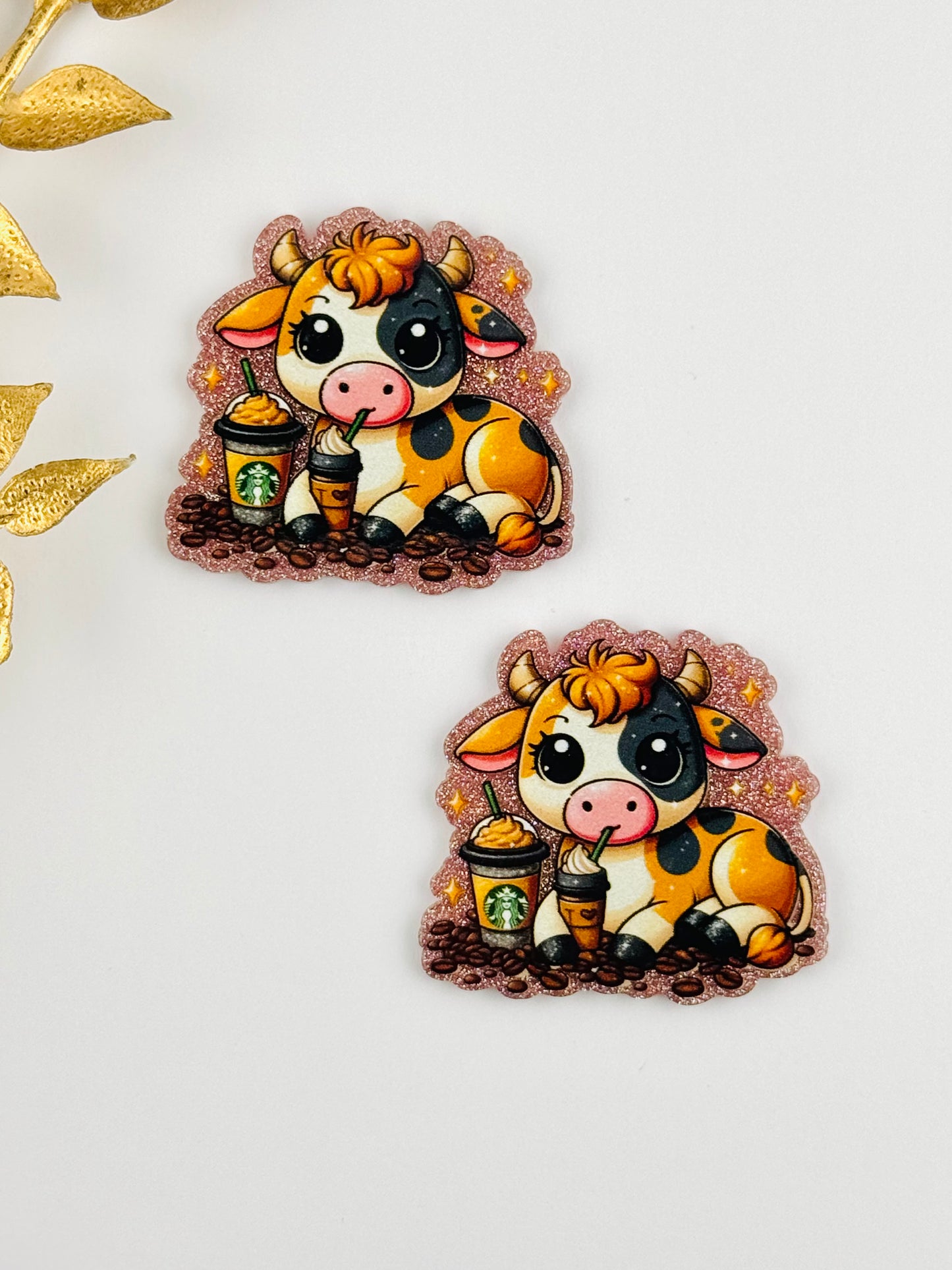 Glitter Acrylic Flatback ~ 159 ~ Caffeinated Cow