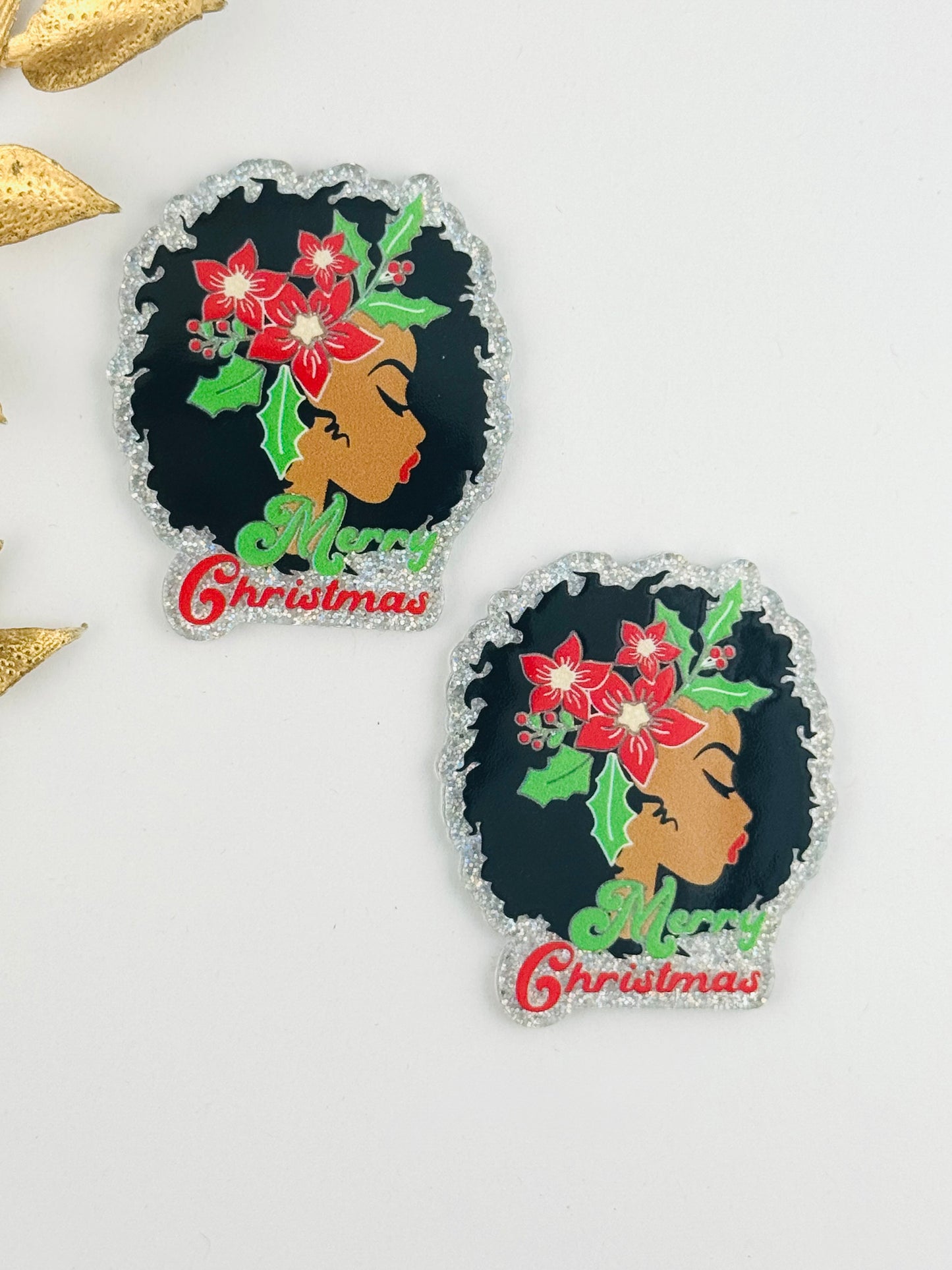 Glitter Acrylic Flatback ~ 107 ~ Merry Christmas