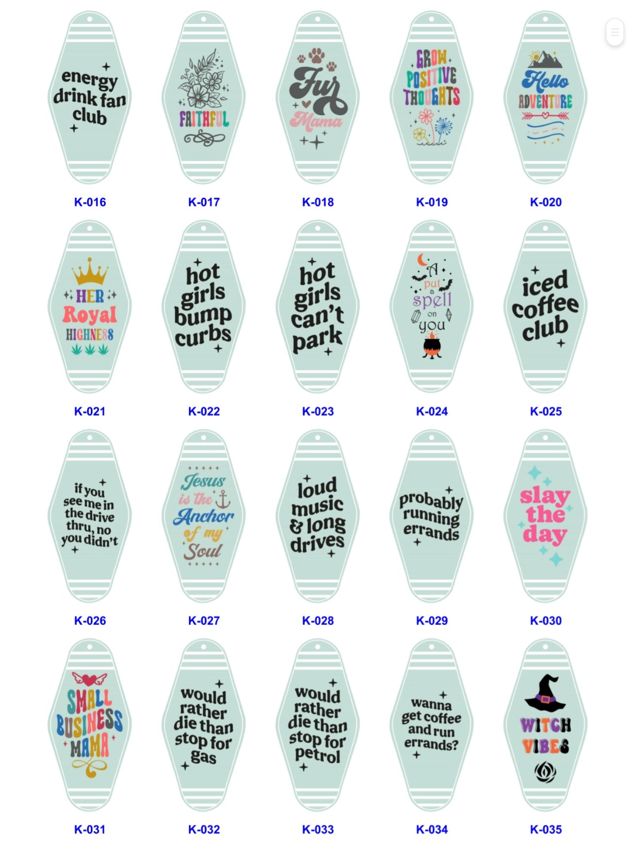 UV DTF Motel Keychain Stickers 16-35