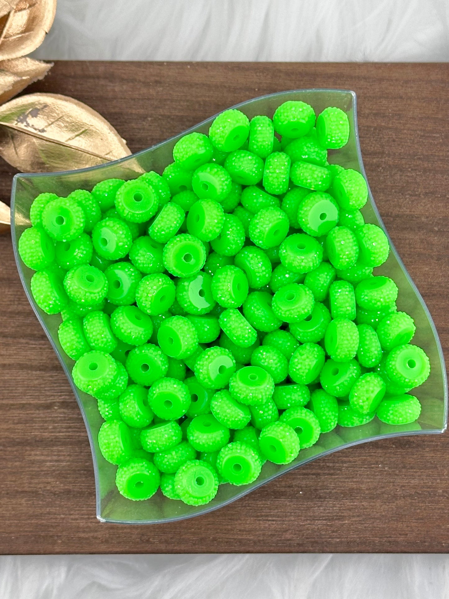 Resin Rhinestone Spacer 12mm ~ Neon Green (10ct)