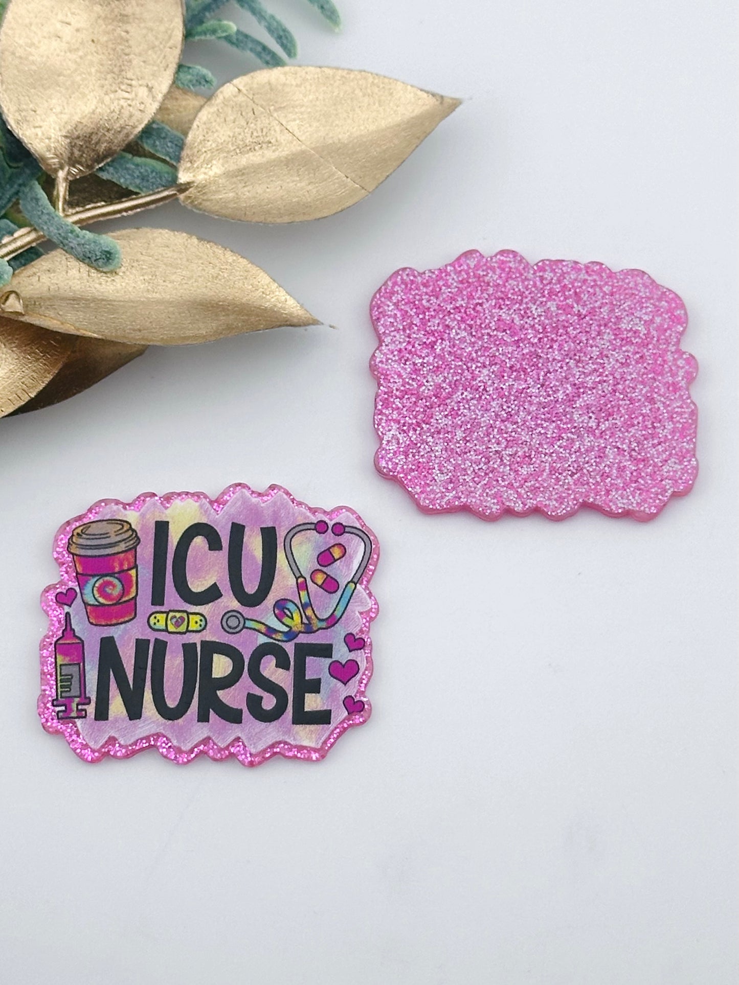 Glitter Acrylic Flatback ~1020N ~ ICU Nurse