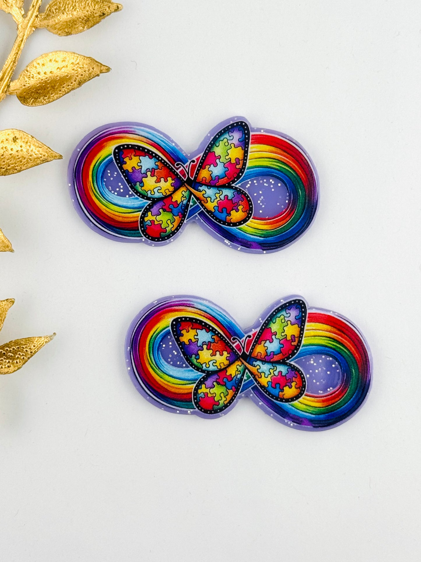 Glitter Acrylic Flatback ~ 146 ~ Rainbow Infinity Butterfly