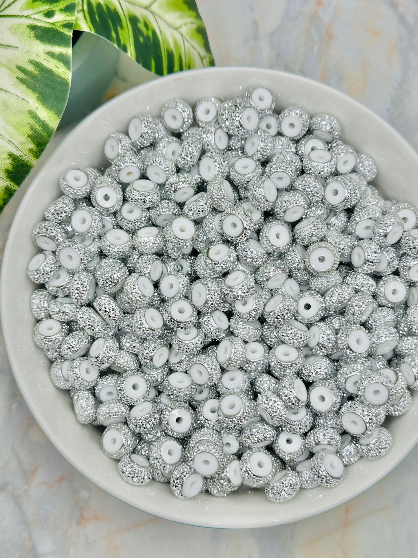 Resin Rhinestone Spacer 12mm ~ Silver (10ct)