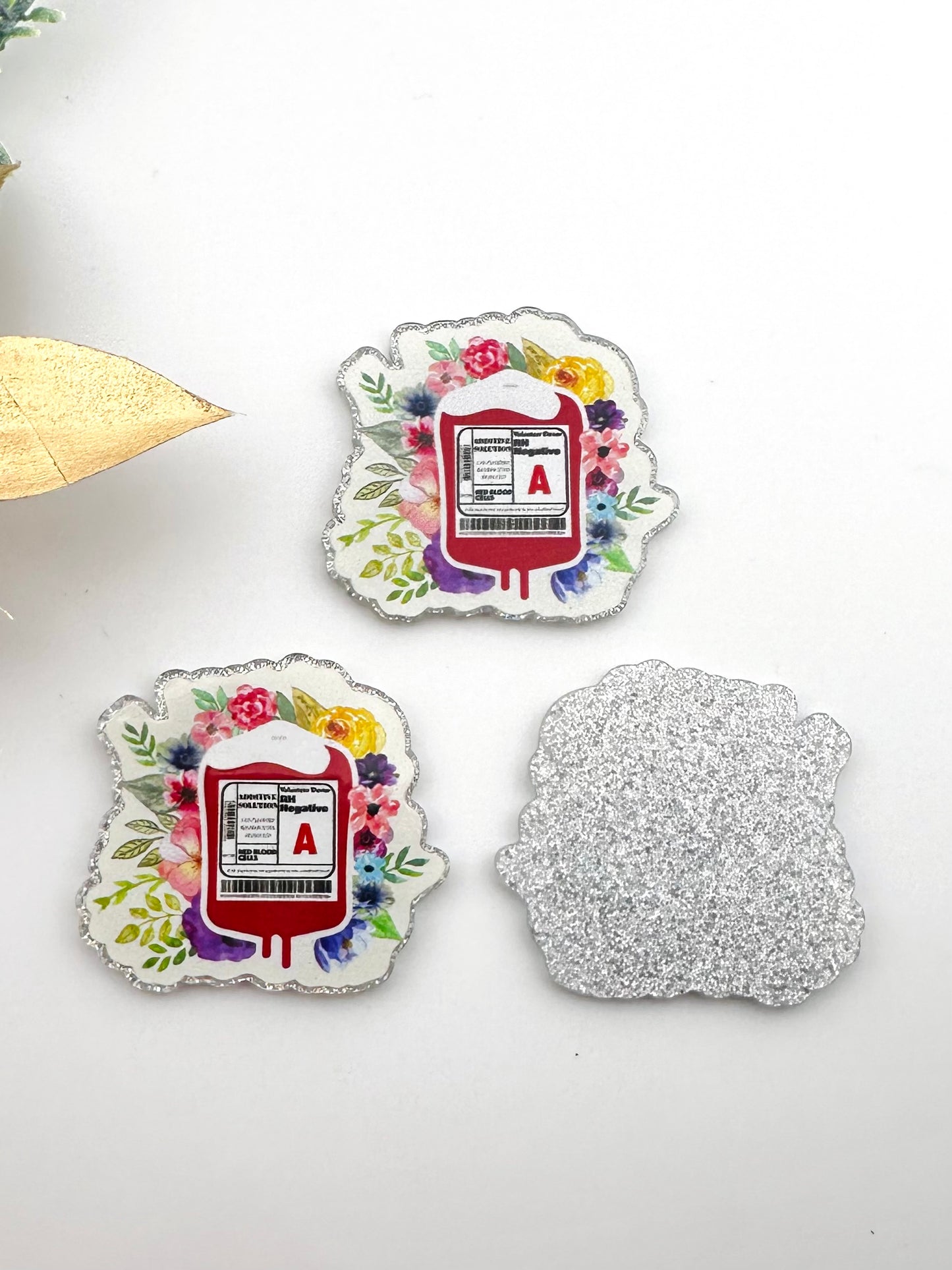 Glitter Acrylic Flatback ~ Floral A Blood Bag