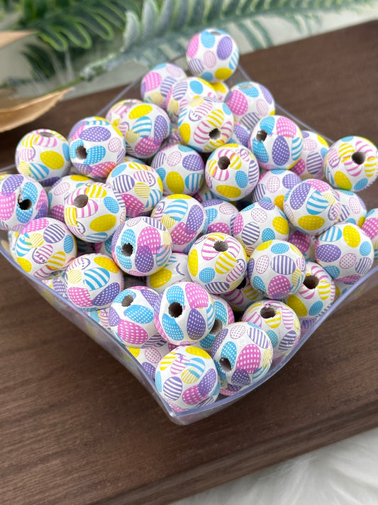 Easter Eggs Print 16mm Wood Bead