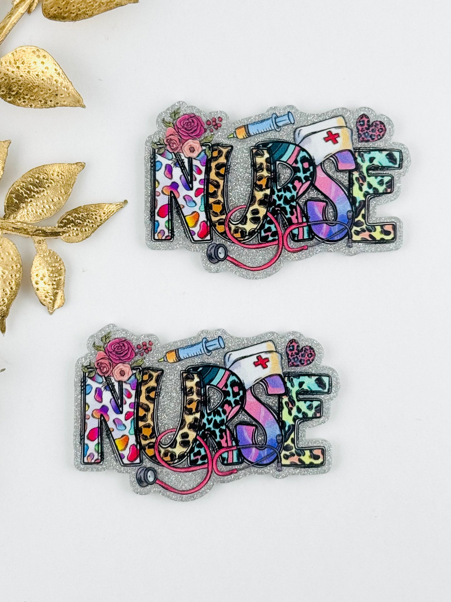 Glitter Acrylic Flatback ~ 1015N~ Animal Print Nurse