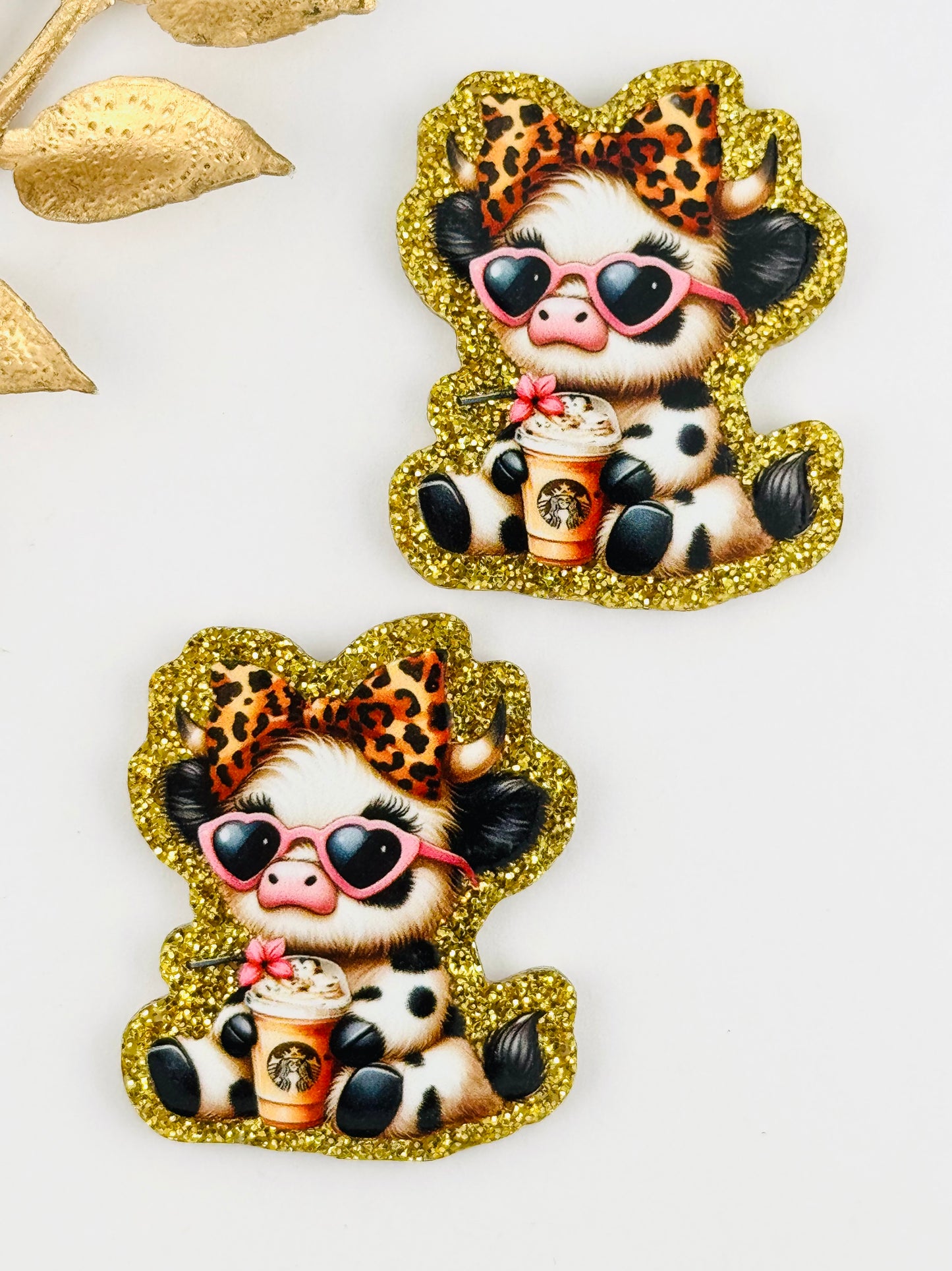Glitter Acrylic Flatback ~ 207 ~ Boujee Leopard Cow