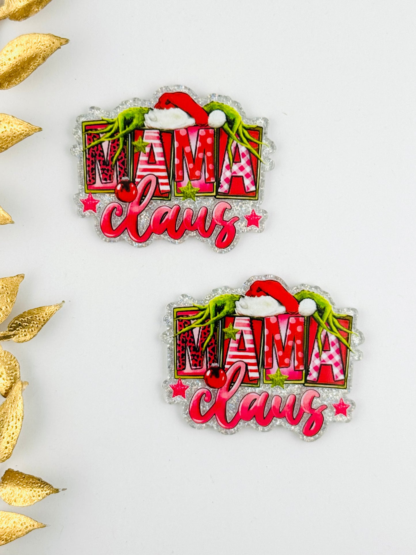 Glitter Acrylic Flatback ~ 186 ~ Mama Claus