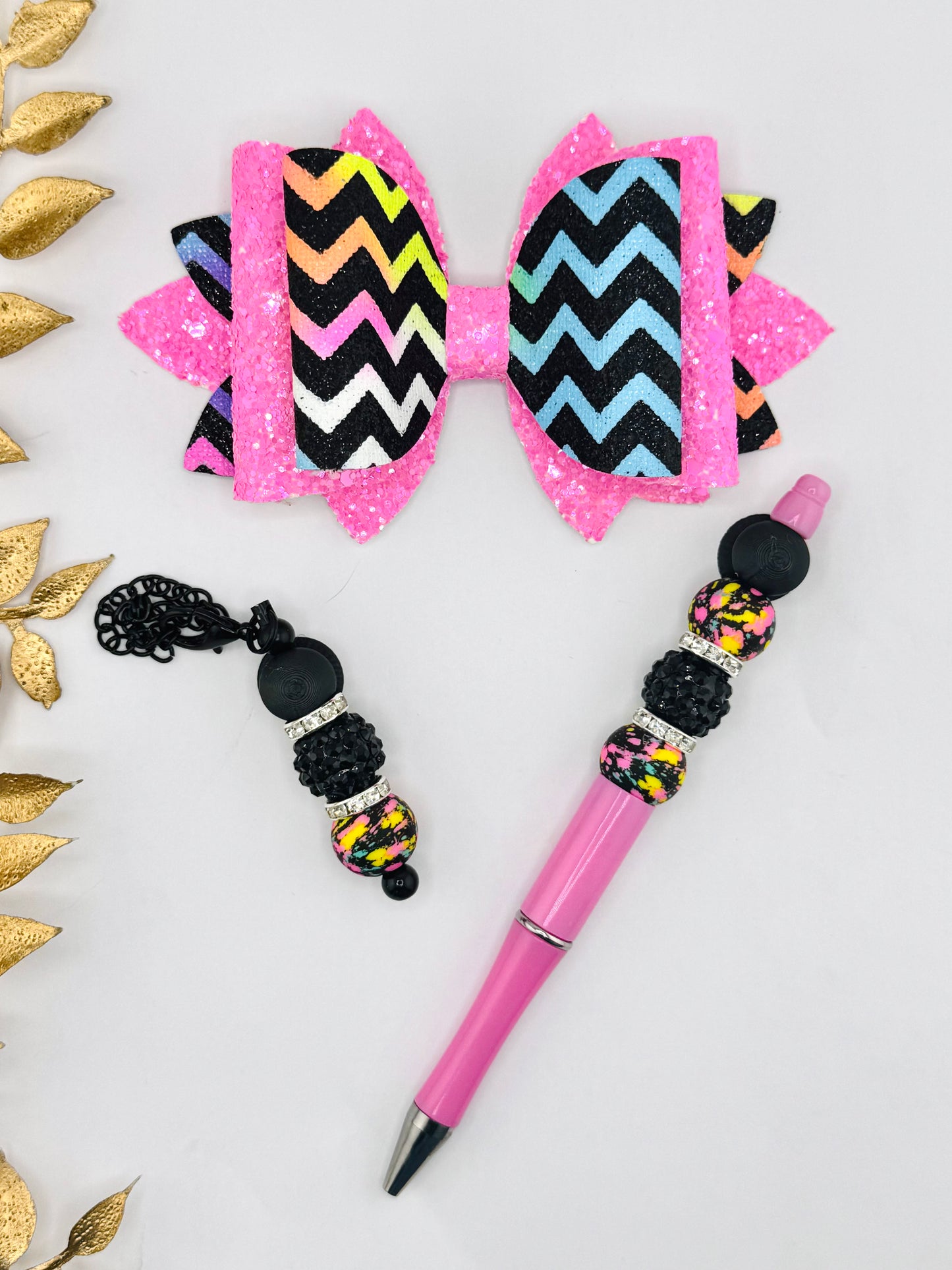 Faux Leather Bow ~ Neon Waves