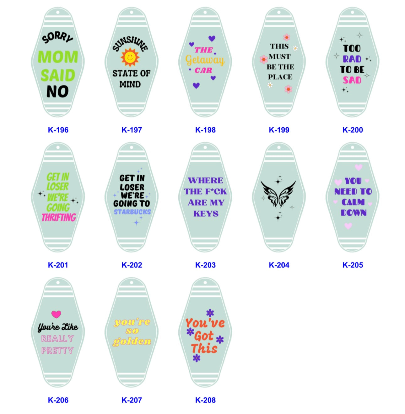 UV DTF Motel Keychain Stickers 196-208