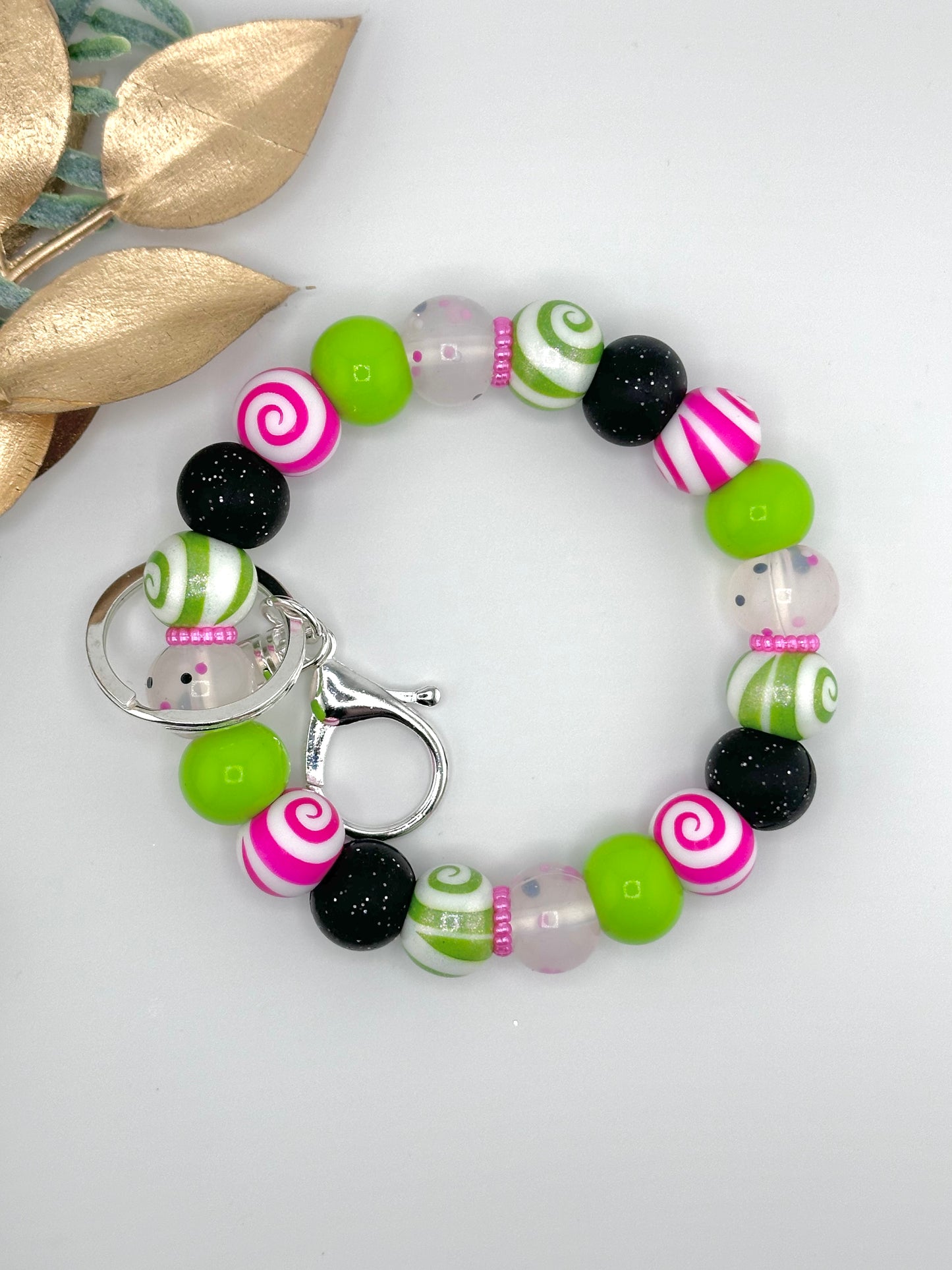(Wholesale) Lime Pink Swirl Wristlet