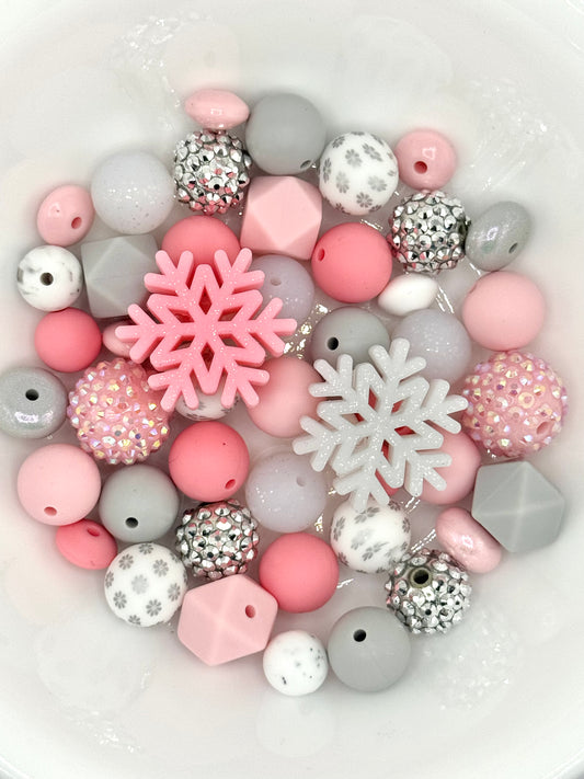 Silicone & Acrylic Bead Mix (48pc) ~ Blushing Blizzard