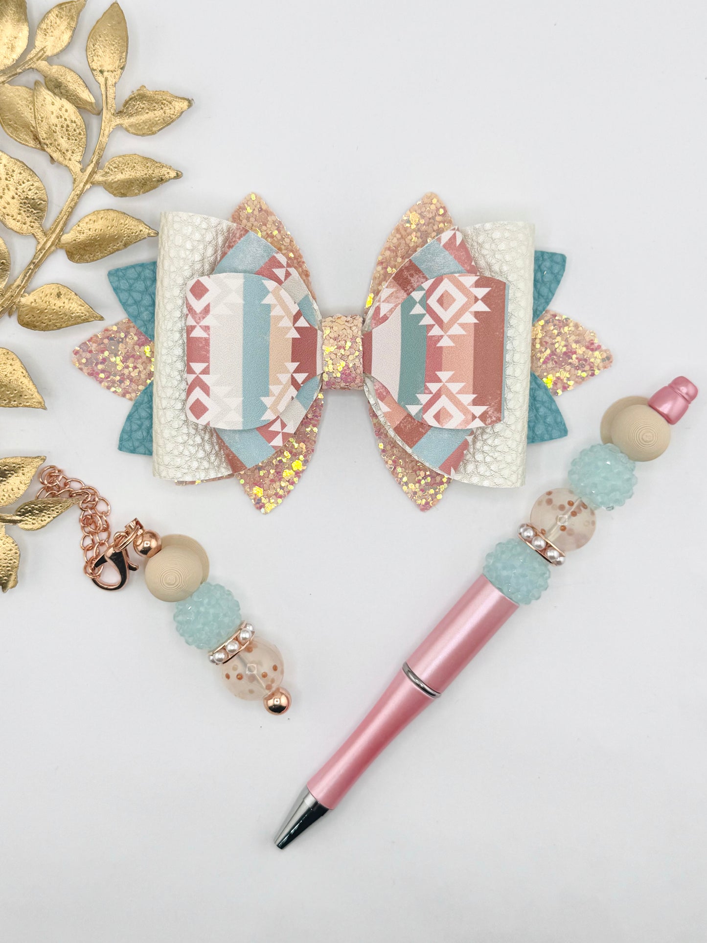 Faux Leather Bow ~ Aztec Sunrise