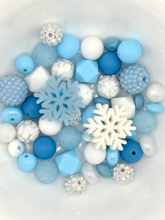 Silicone & Acrylic Bead Mix (48pc) ~ Winter Wonderland