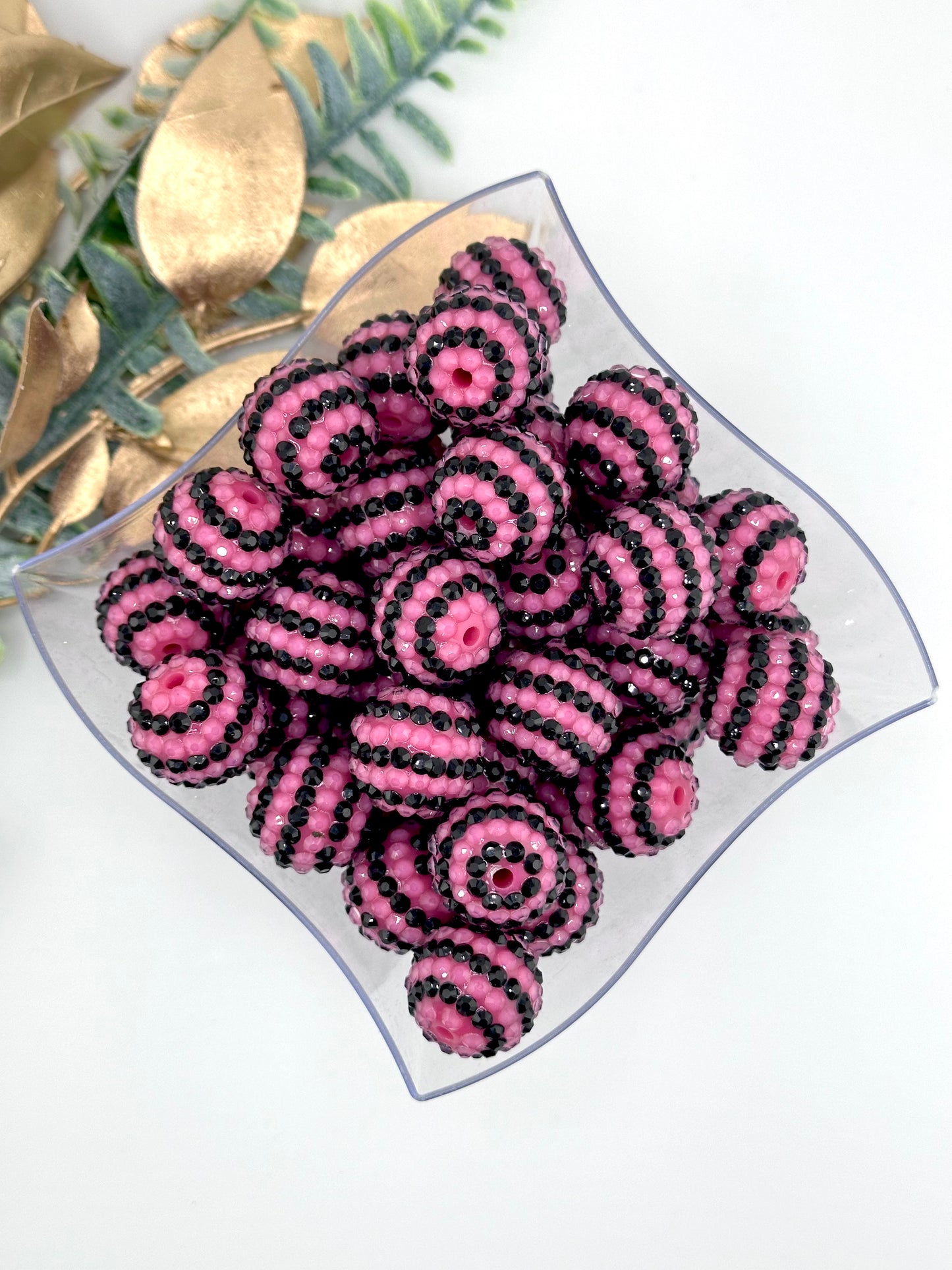 Rhinestone 20mm Acrylic ~ Paris Pink Stripe