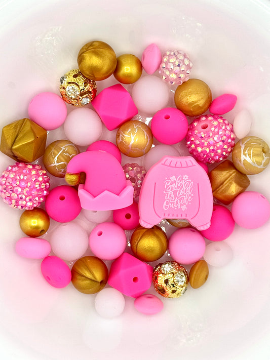 Silicone & Acrylic Bead Mix (48pc) ~ Santa’s It Girl