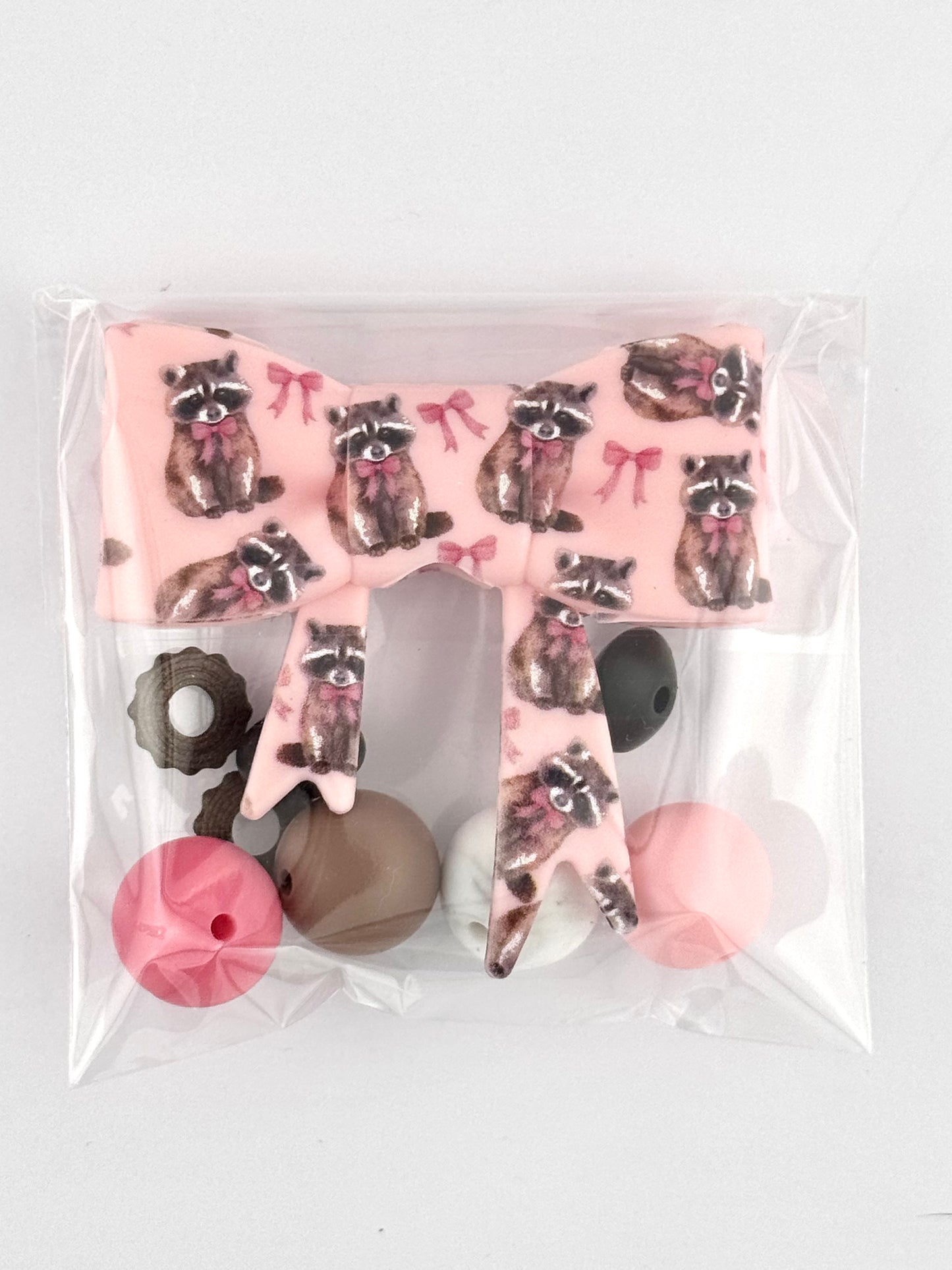 Bead Bag - Rose Pink Raccoon Bow