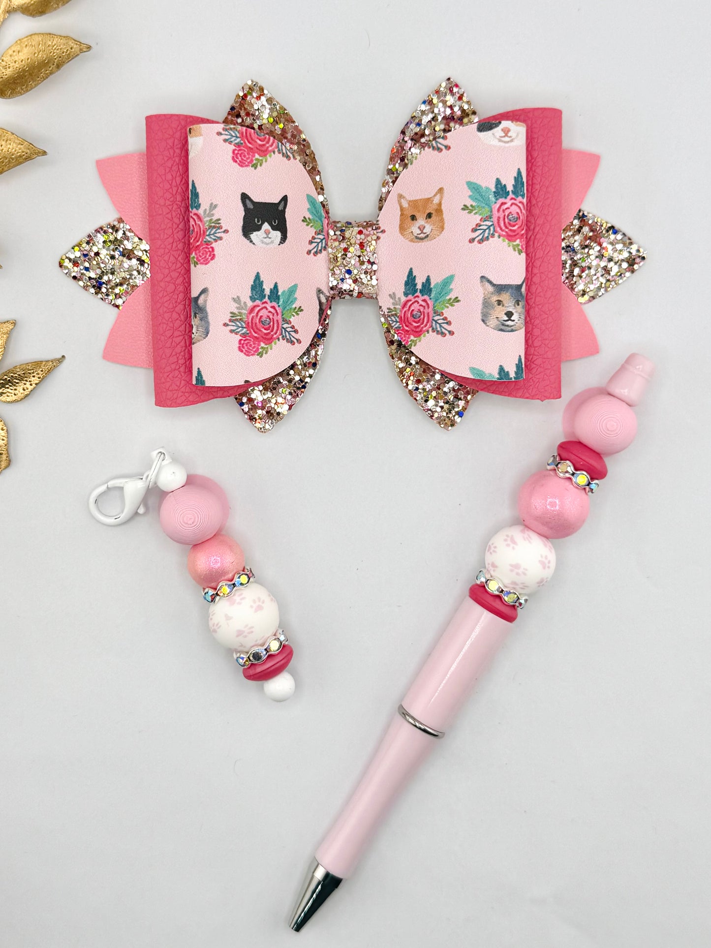 Faux Leather Bow ~ Pretty Kitties