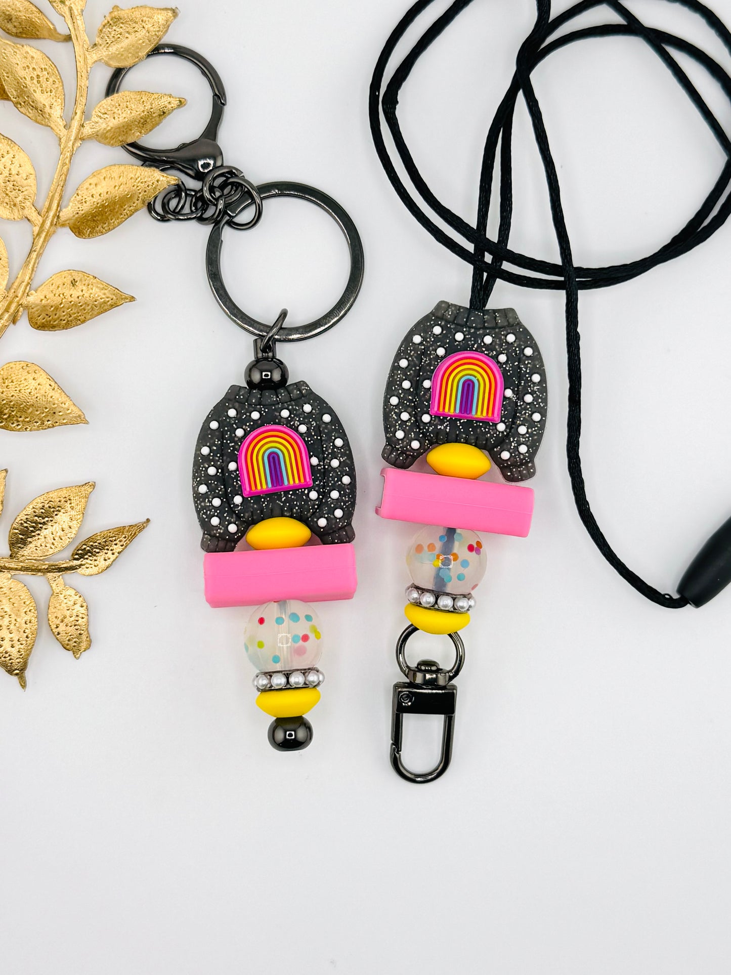 (Pre-Made) Keychain/Lanyard Set ~ Glitter Rainbow