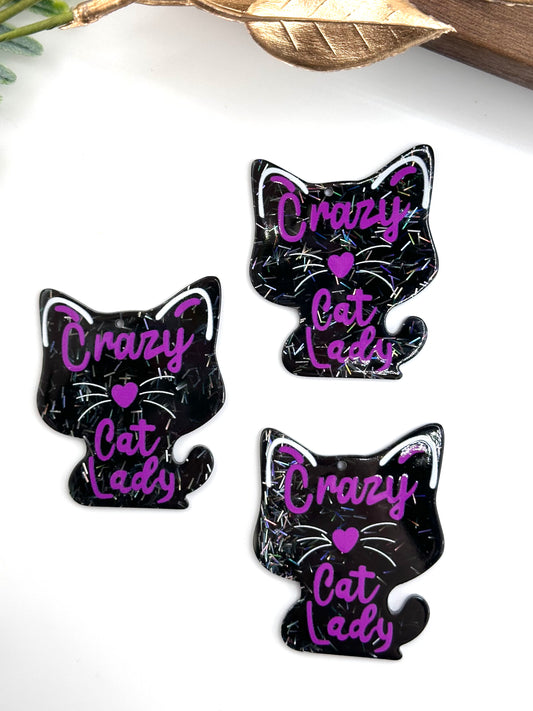 Glitter Acrylic Keychain Charm ~ Crazy Cat Lady