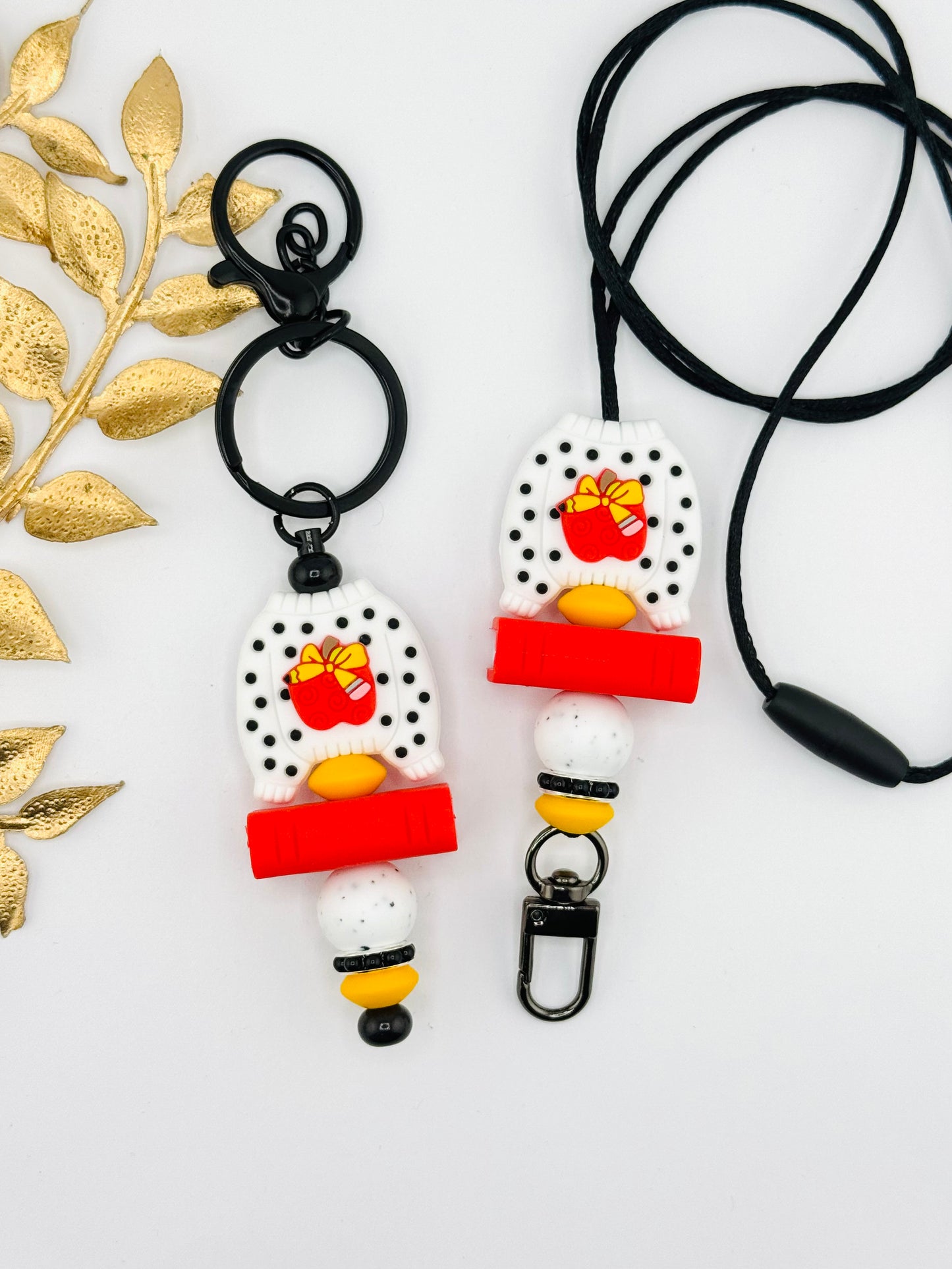 (Wholesale) Keychain/Lanyard Set ~ Polka Dot Apple
