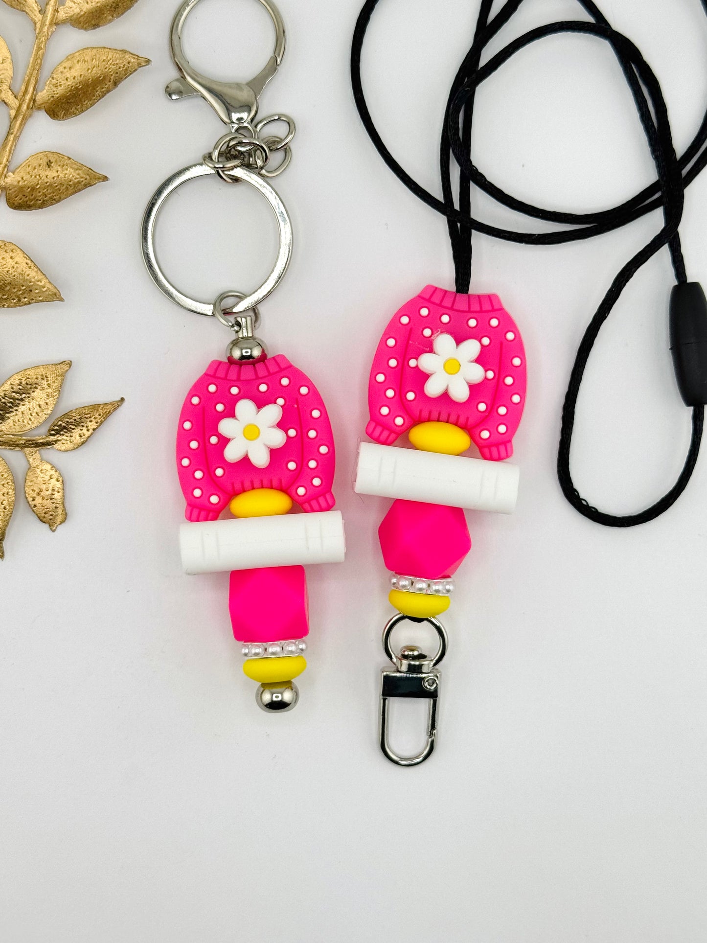 (Wholesale) Keychain/Lanyard Set ~ Pink Daisy