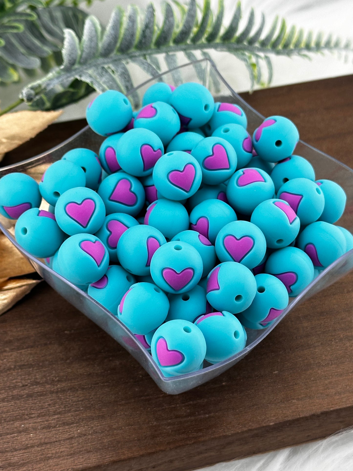 P390 Embossed Turquoise/Purple Heart 15mm