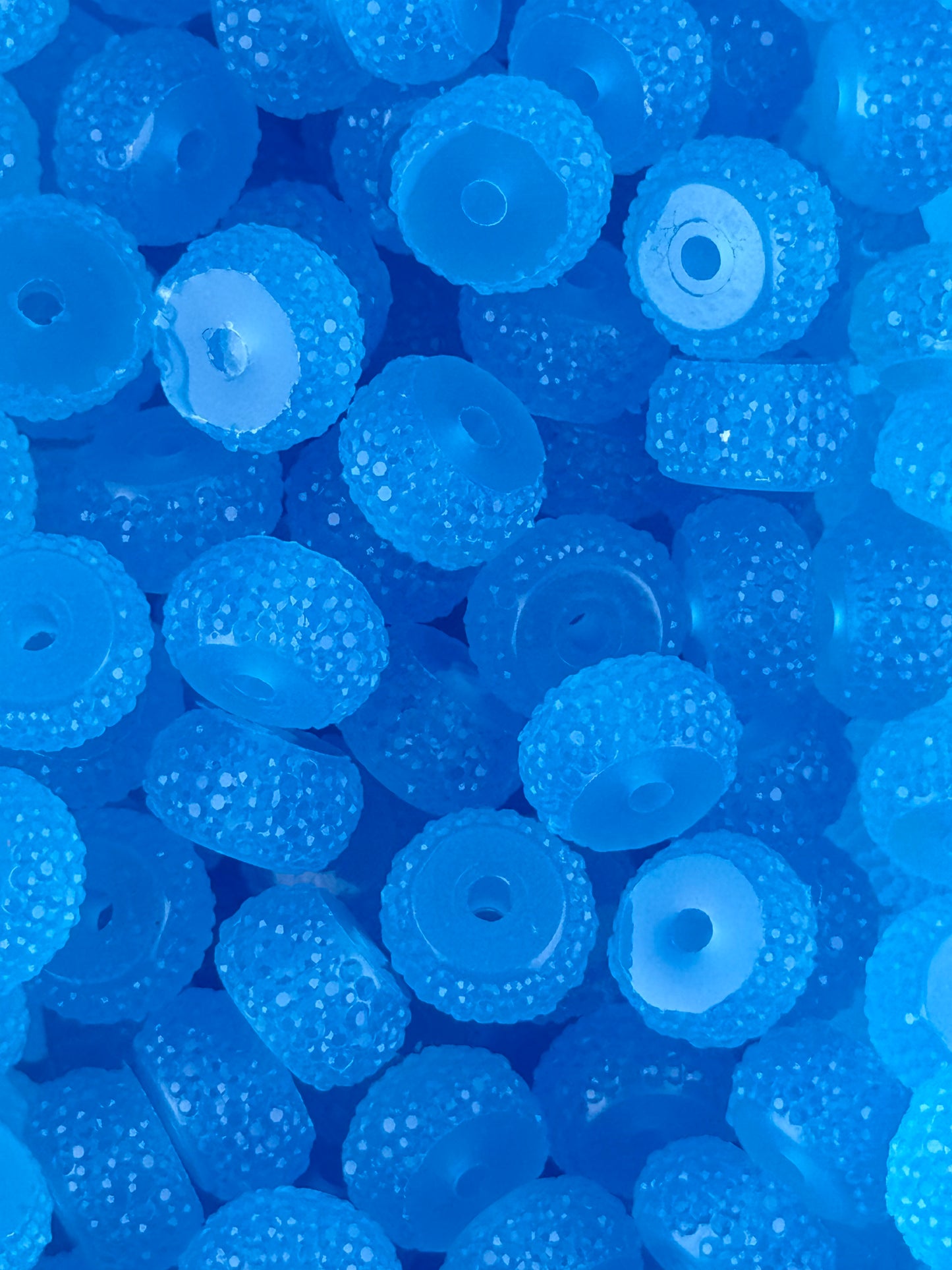 Resin Rhinestone Spacer 12mm ~ Glow Sky Blue (10ct)