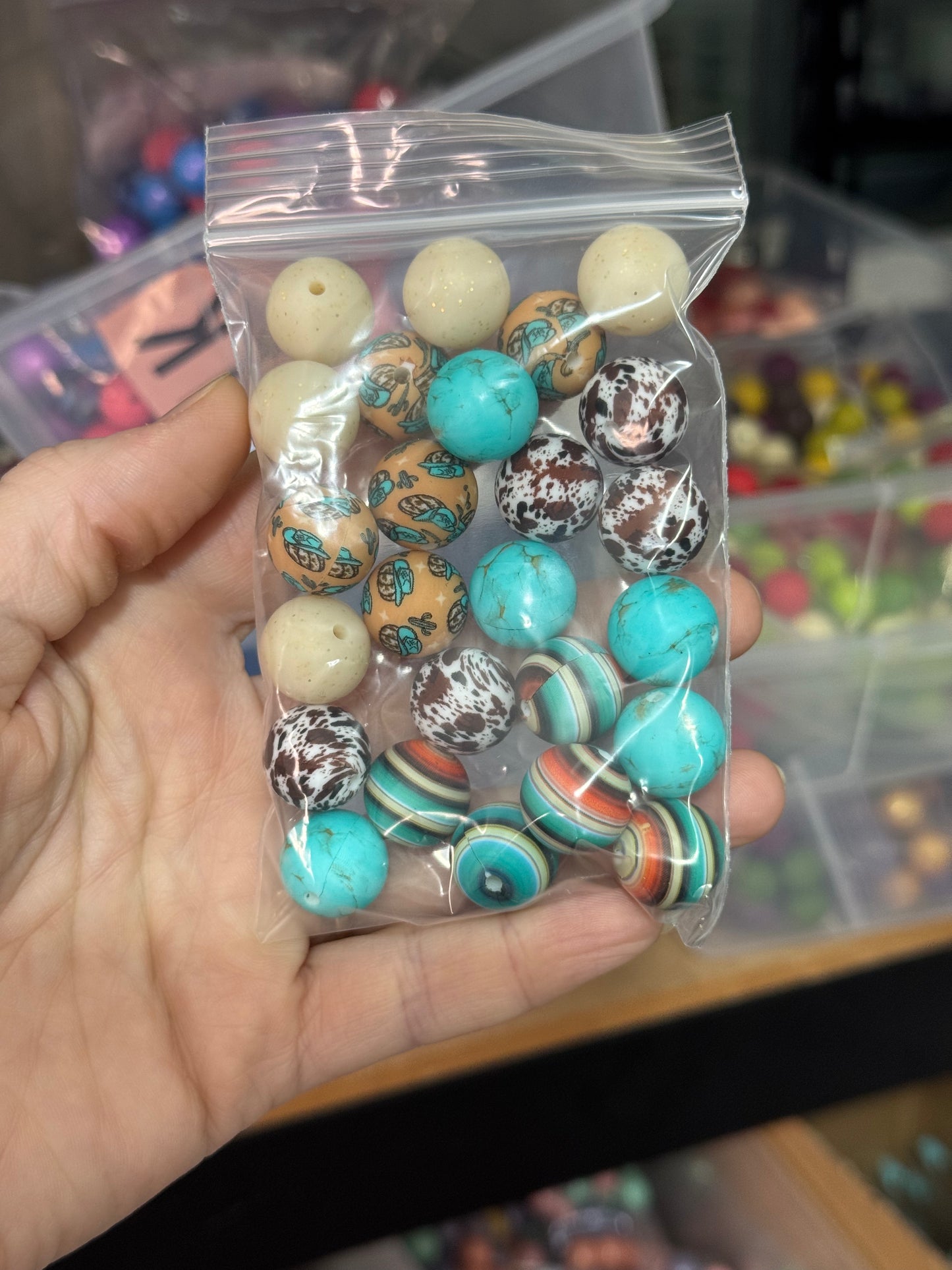 Custom Print Western 15mm Silicone Bead Mix (25ct)
