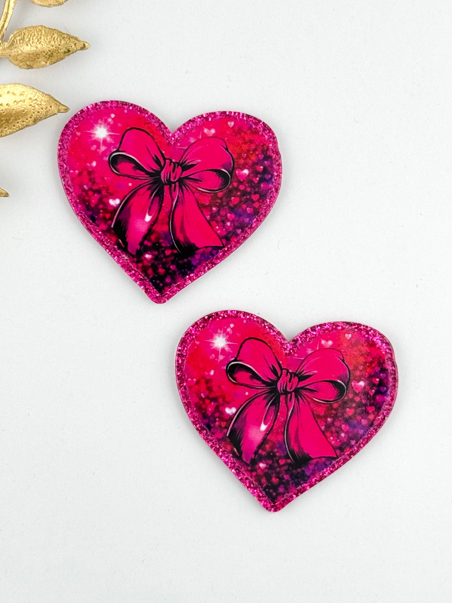 Glitter Acrylic Flatback ~ 162 ~ Pink Bow Heart
