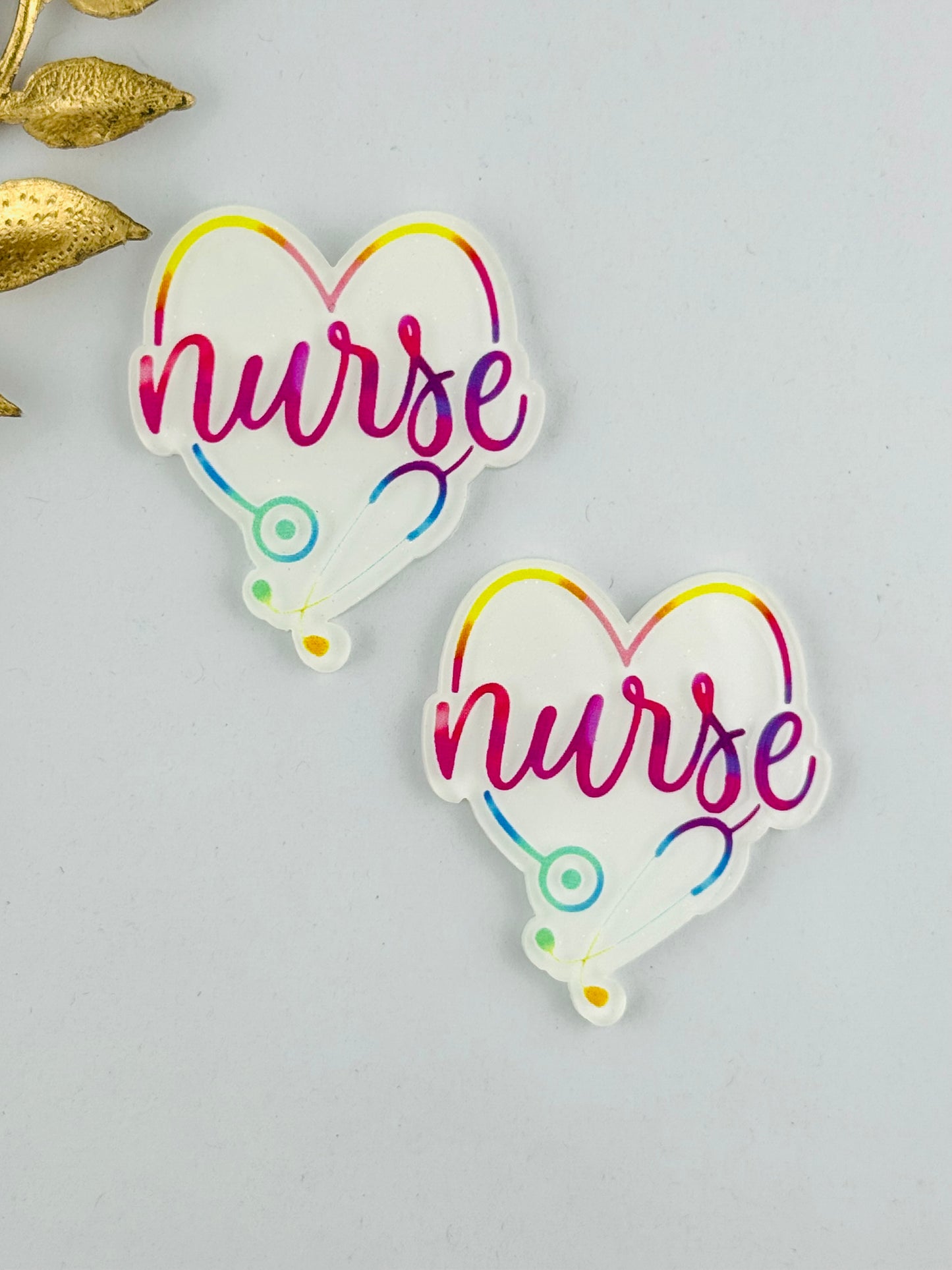 Glitter Acrylic Flatback ~ 1019N ~ Colorful Nurse Heart