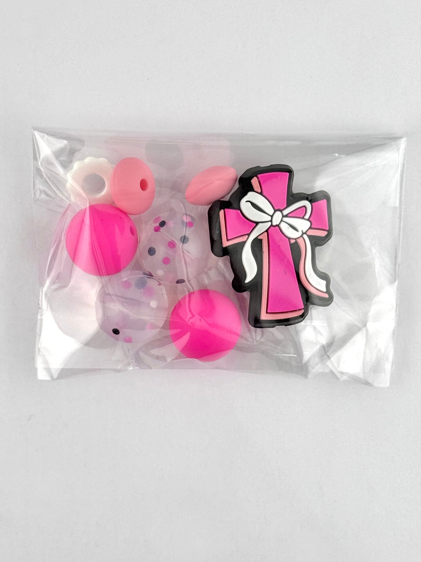 Bead Bag - Pink Cross With Bow