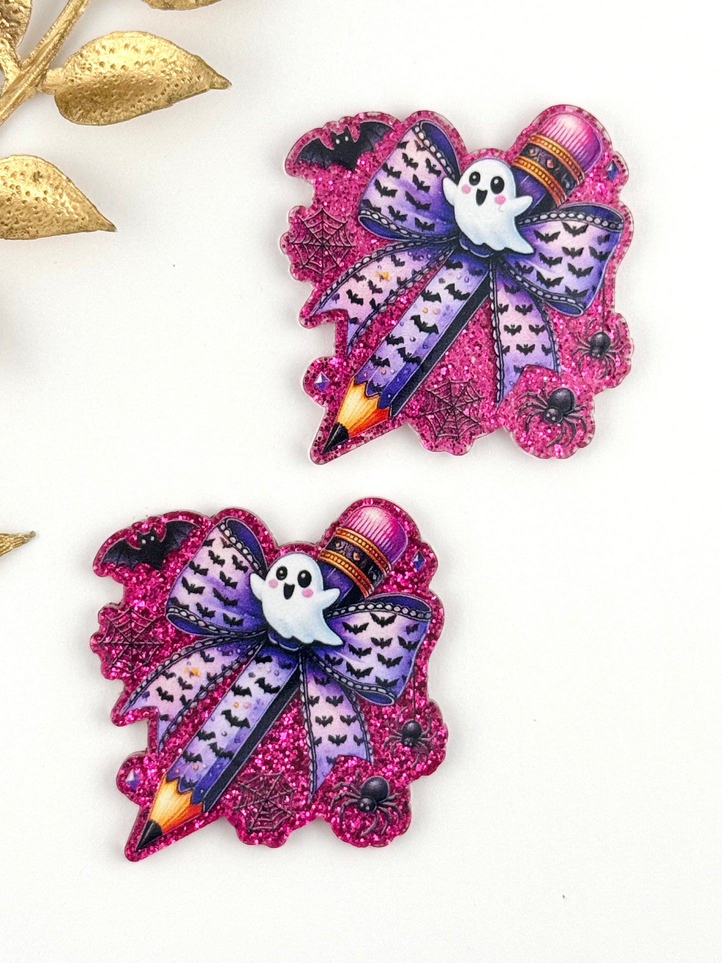 Glitter Acrylic Flatback ~ 1025T ~ Spooky Bow Pencil