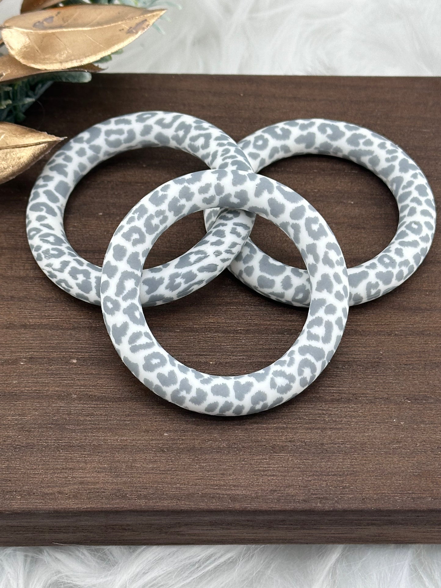 Printed Silver Leopard Silicone Ring 65mm