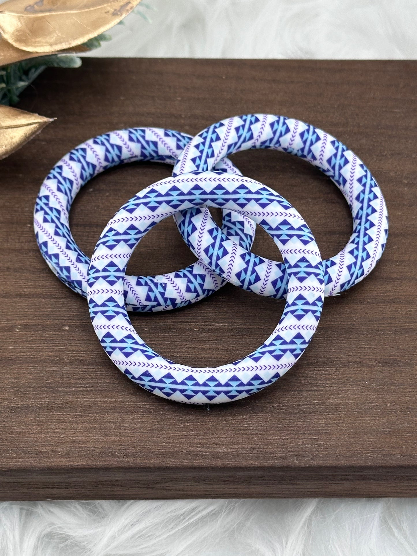 Printed Passion Blue Tribal Silicone Ring 65mm