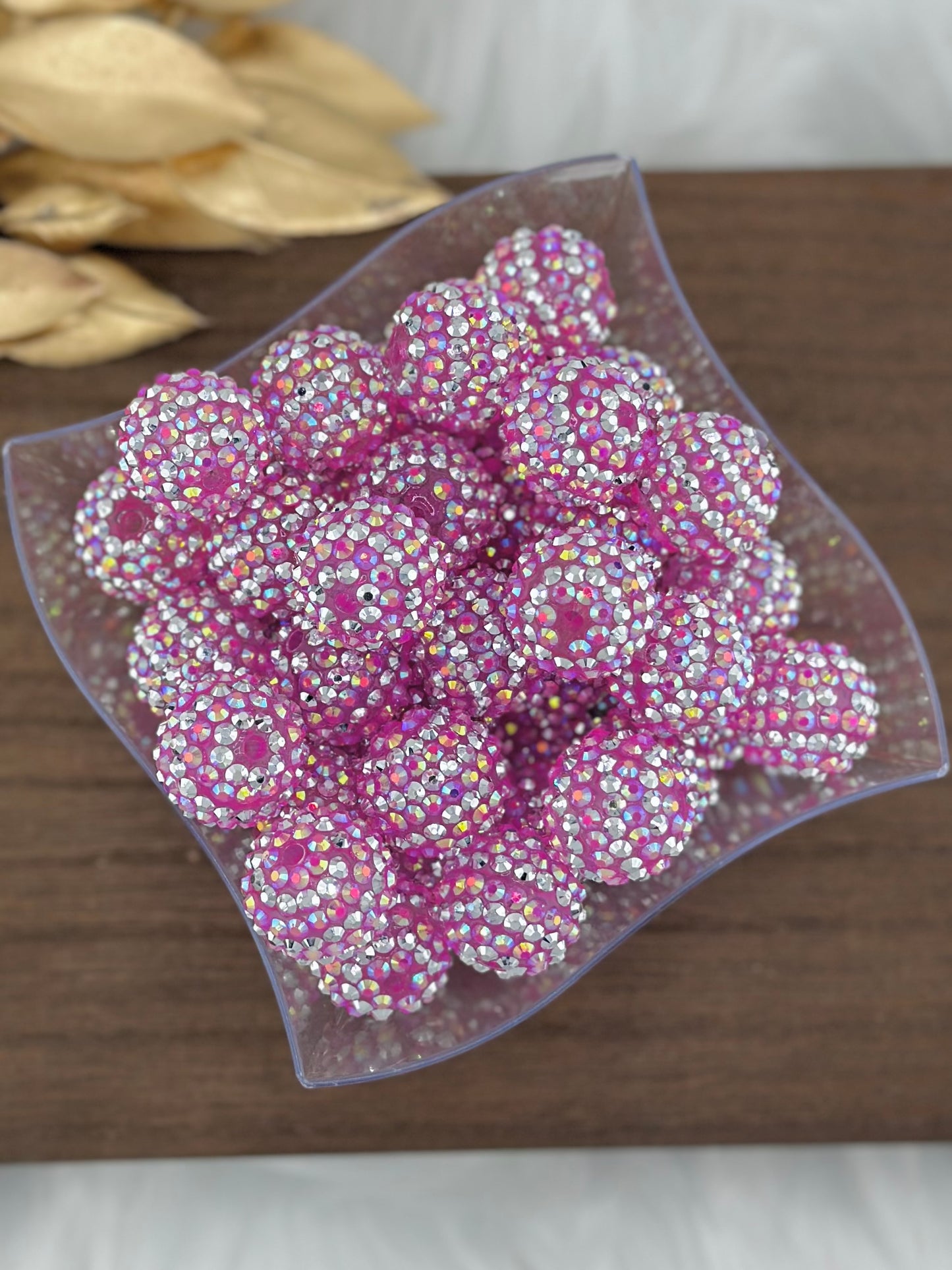 Rhinestone 20mm Acrylic ~ Pink and Silver Striped