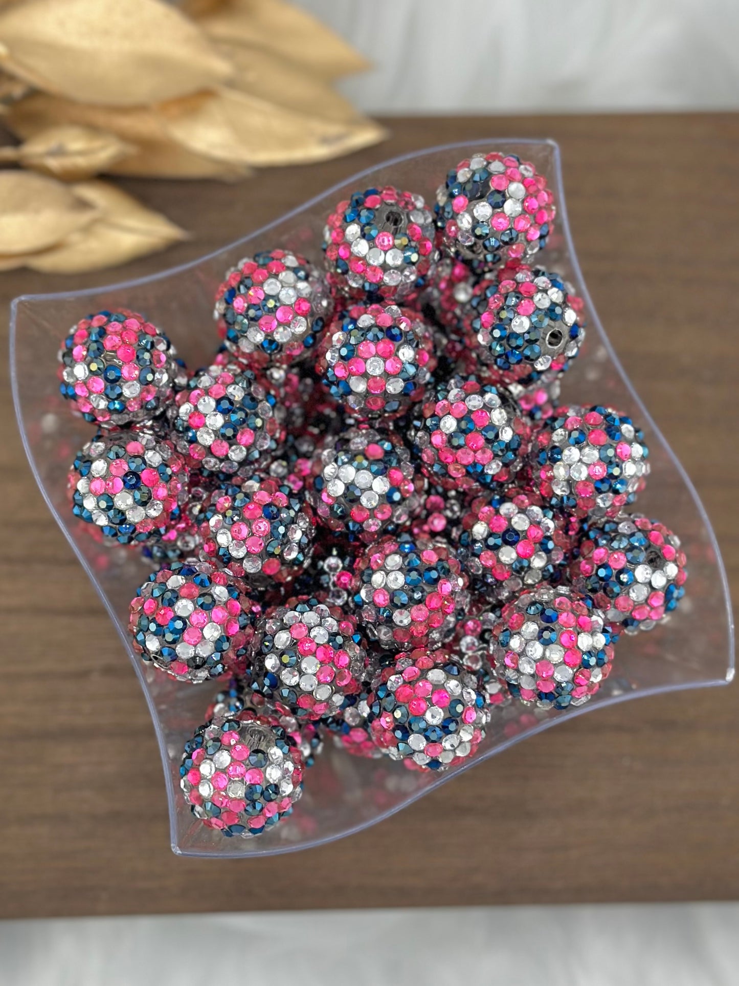 Rhinestone 20mm Acrylic ~ Pink/Navy Splash