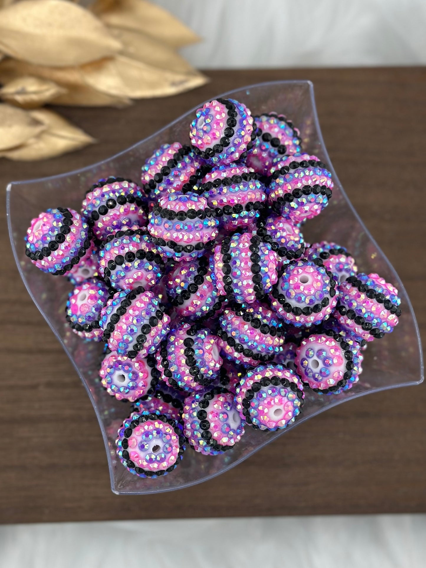 Rhinestone 20mm Acrylic ~ Pink/Purple/Black Striped